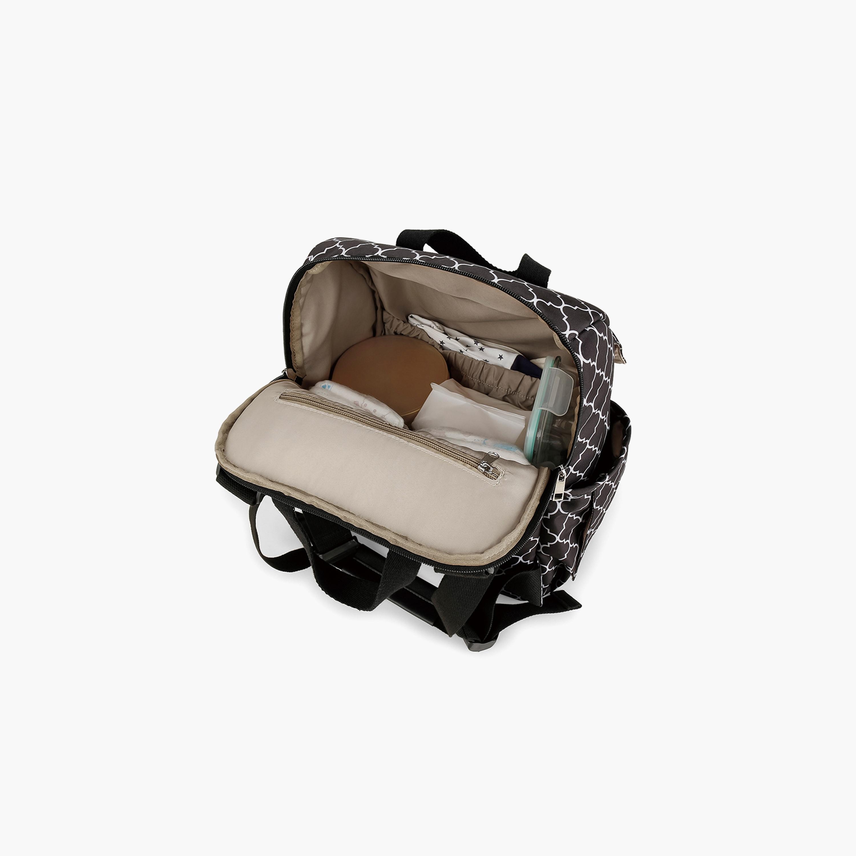 Little Story 3-Piece Diaper Backpack with Changing Mat and Bottle Bag - Signature - Black-baby-gear-diaperbags-image-9