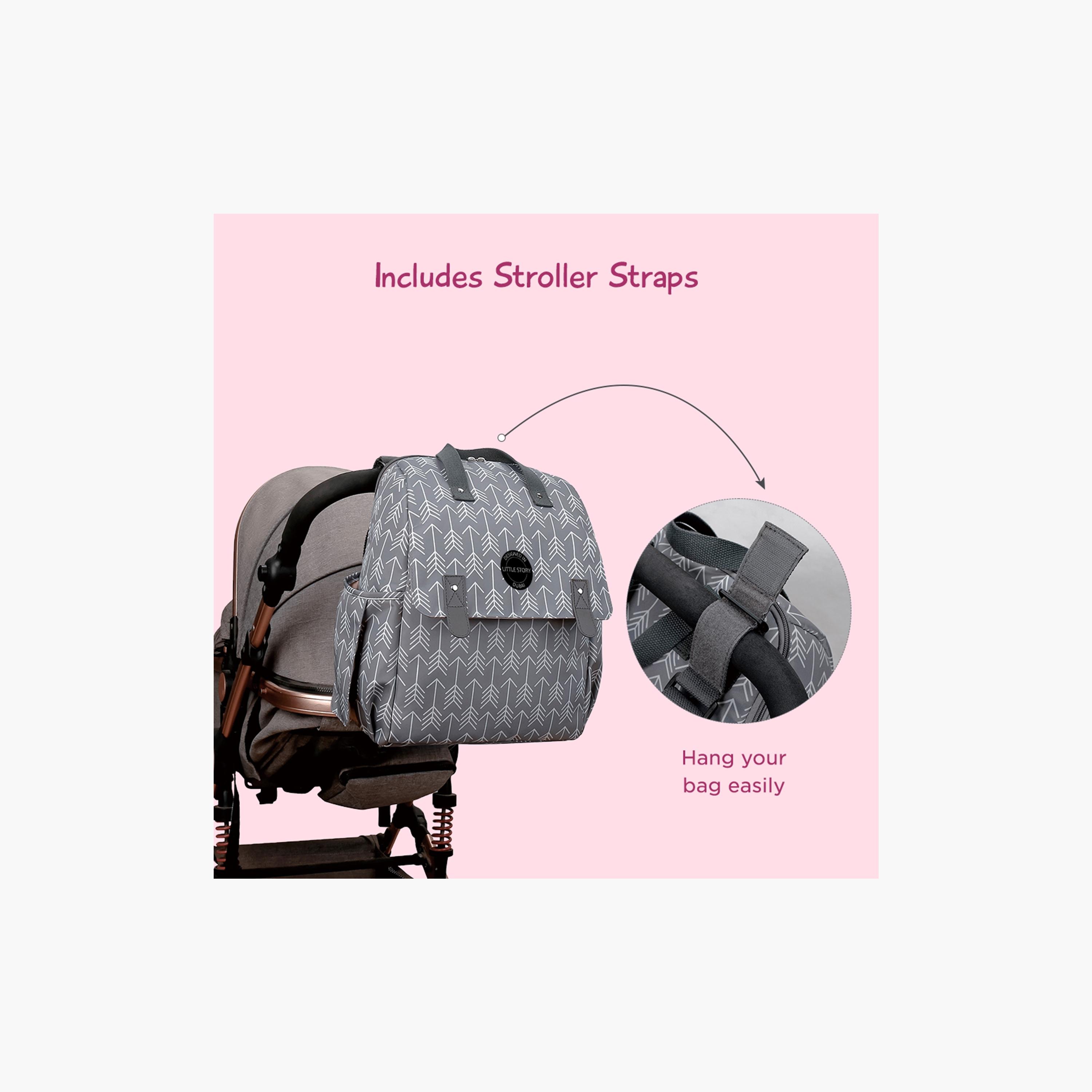حقيبة ظهر حفاضات 3 قطع مع غيار حفاضات وحقيبة زجاجة - سهم - رمادي من ليتل ستوري.-baby-gear-diaperbags-image-4