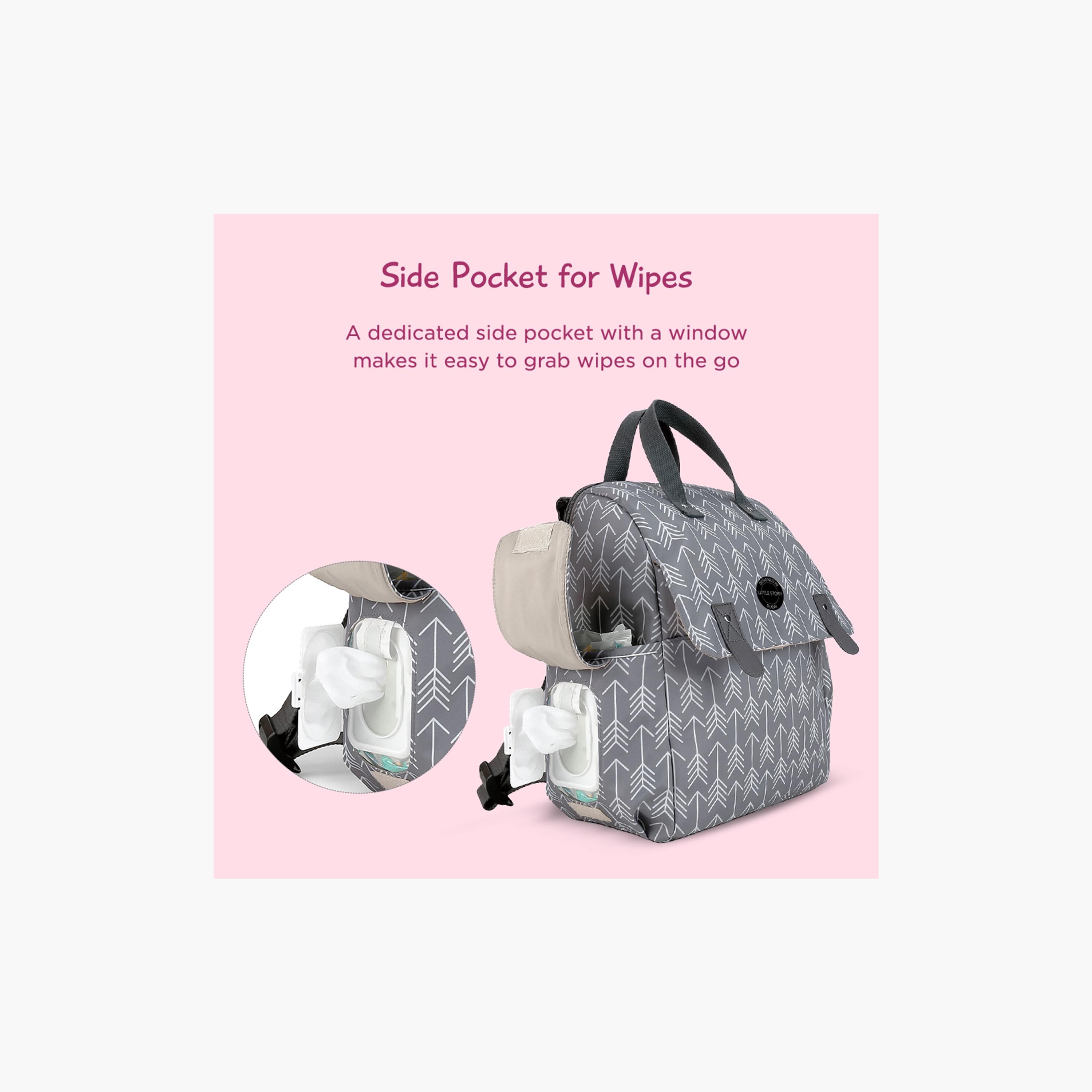 حقيبة ظهر حفاضات 3 قطع مع غيار حفاضات وحقيبة زجاجة - سهم - رمادي من ليتل ستوري.-baby-gear-diaperbags-image-5