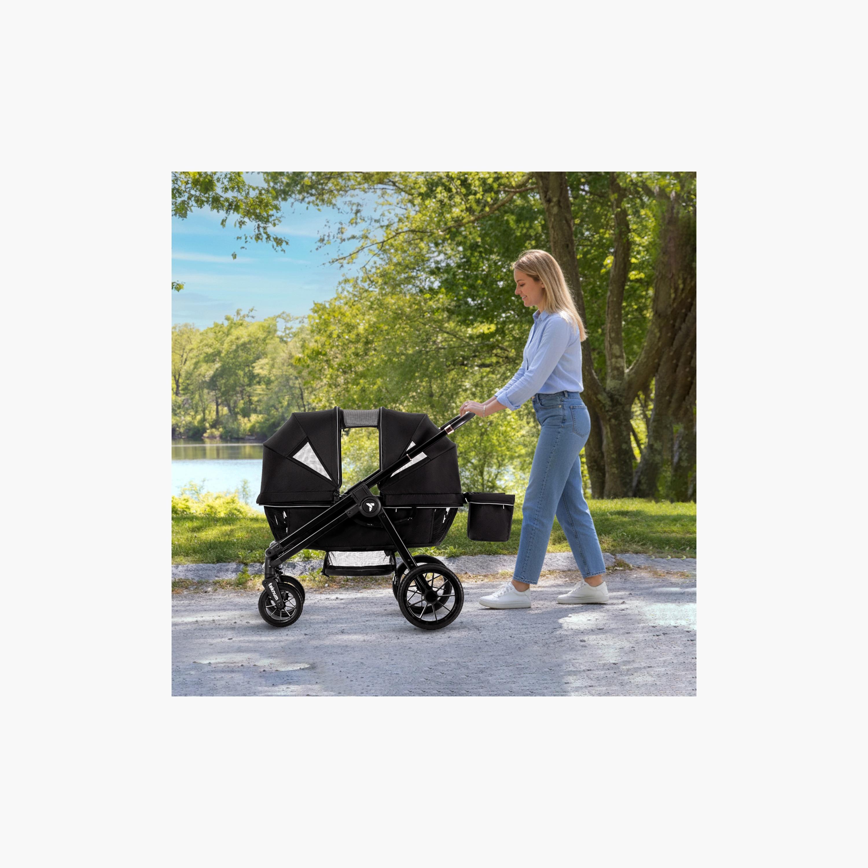 Teknum Reversible Wagon Stroller with Dual Canopy & Tray - Graphite Black-baby-gear-strollersandprams-strollers-image-10