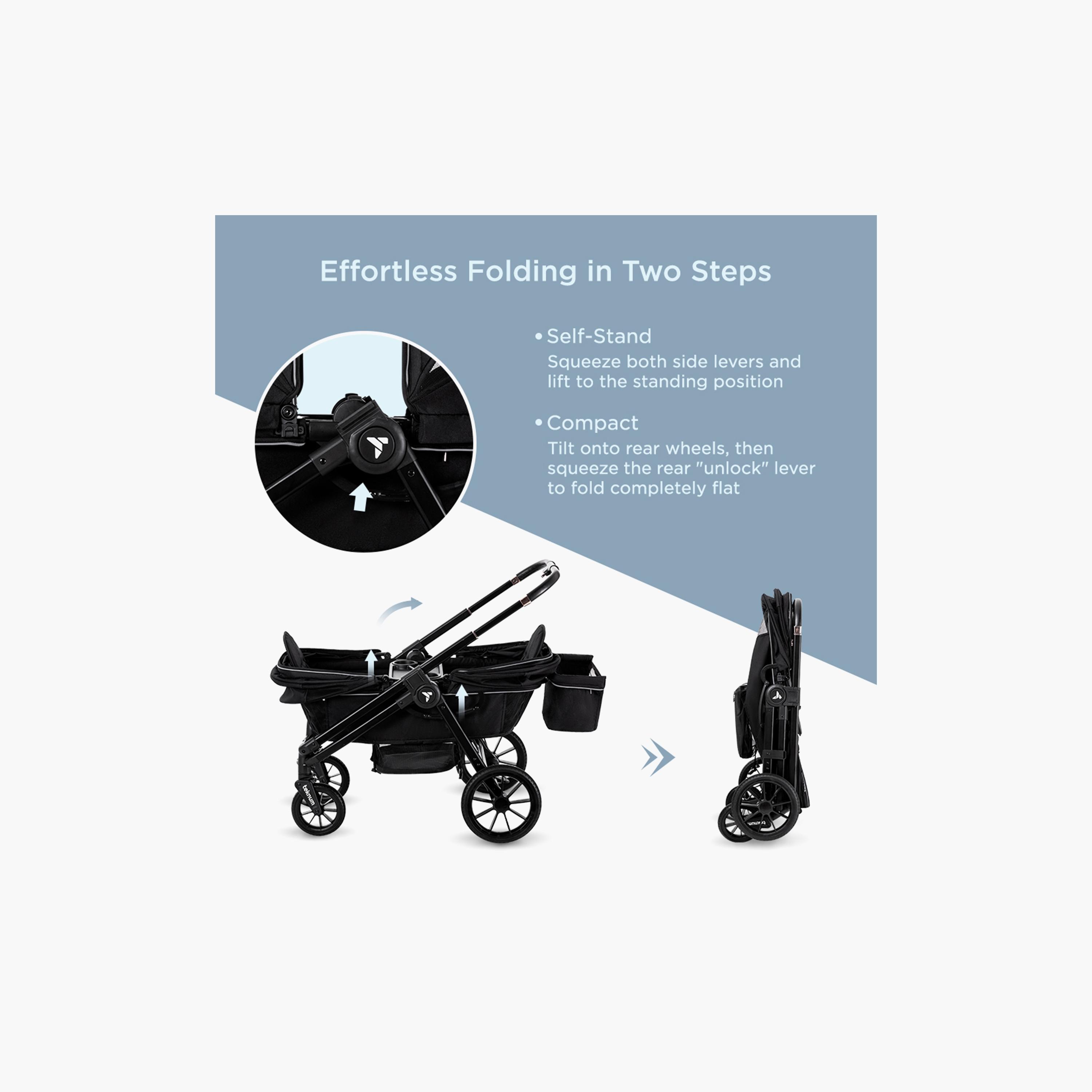 Teknum Reversible Wagon Stroller with Dual Canopy & Tray - Graphite Black-baby-gear-strollersandprams-strollers-image-13