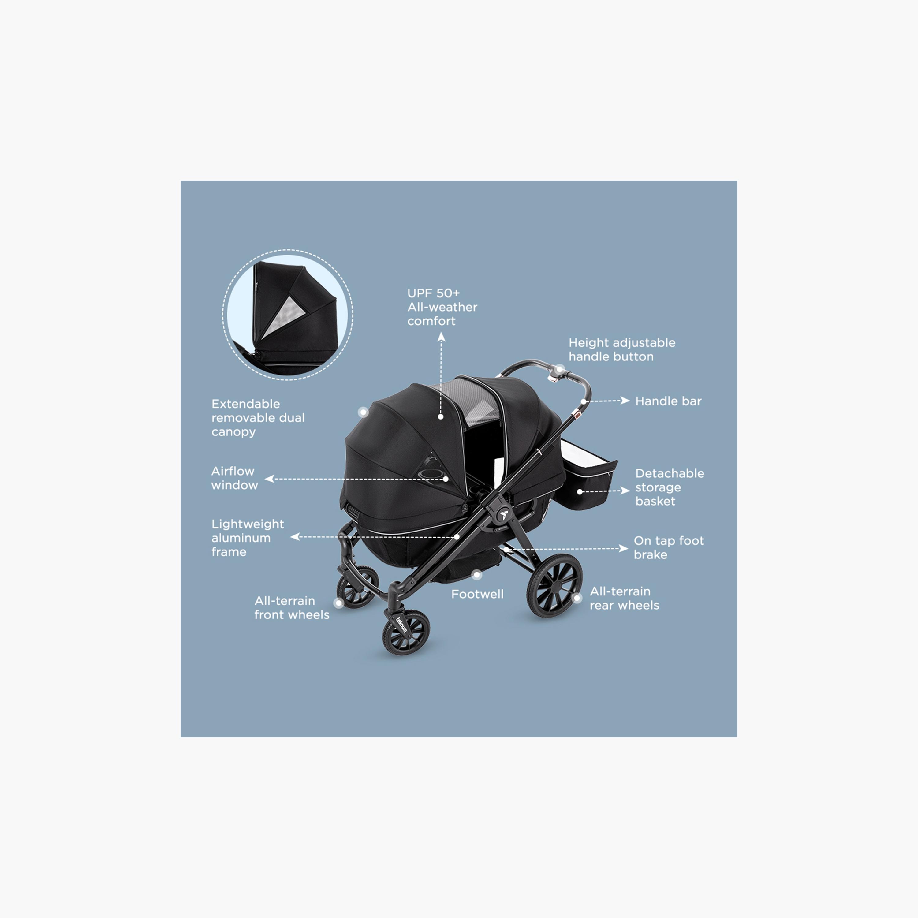 Teknum Reversible Wagon Stroller with Dual Canopy & Tray - Graphite Black-baby-gear-strollersandprams-strollers-image-2