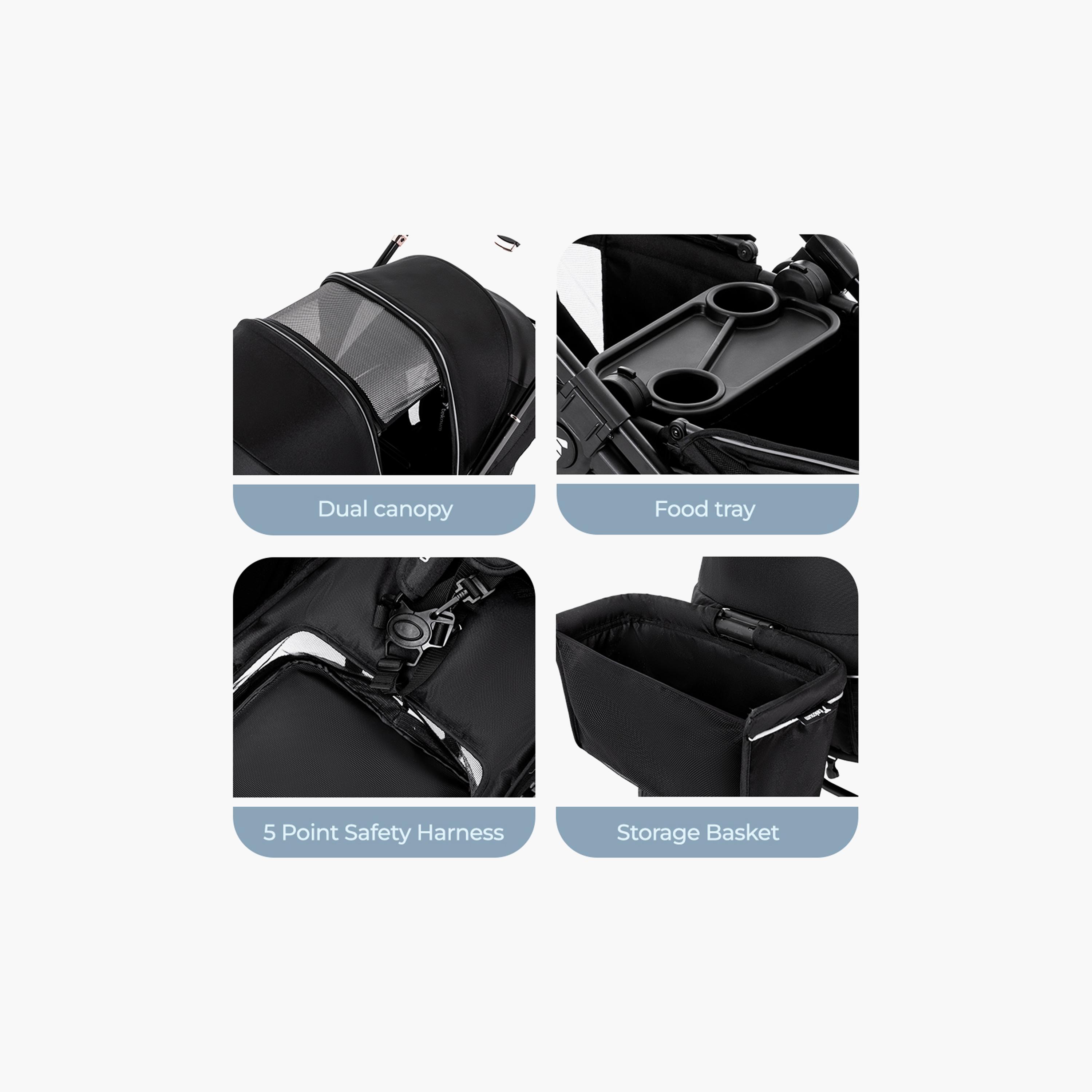 Teknum Reversible Wagon Stroller with Dual Canopy & Tray - Graphite Black-baby-gear-strollersandprams-strollers-image-20