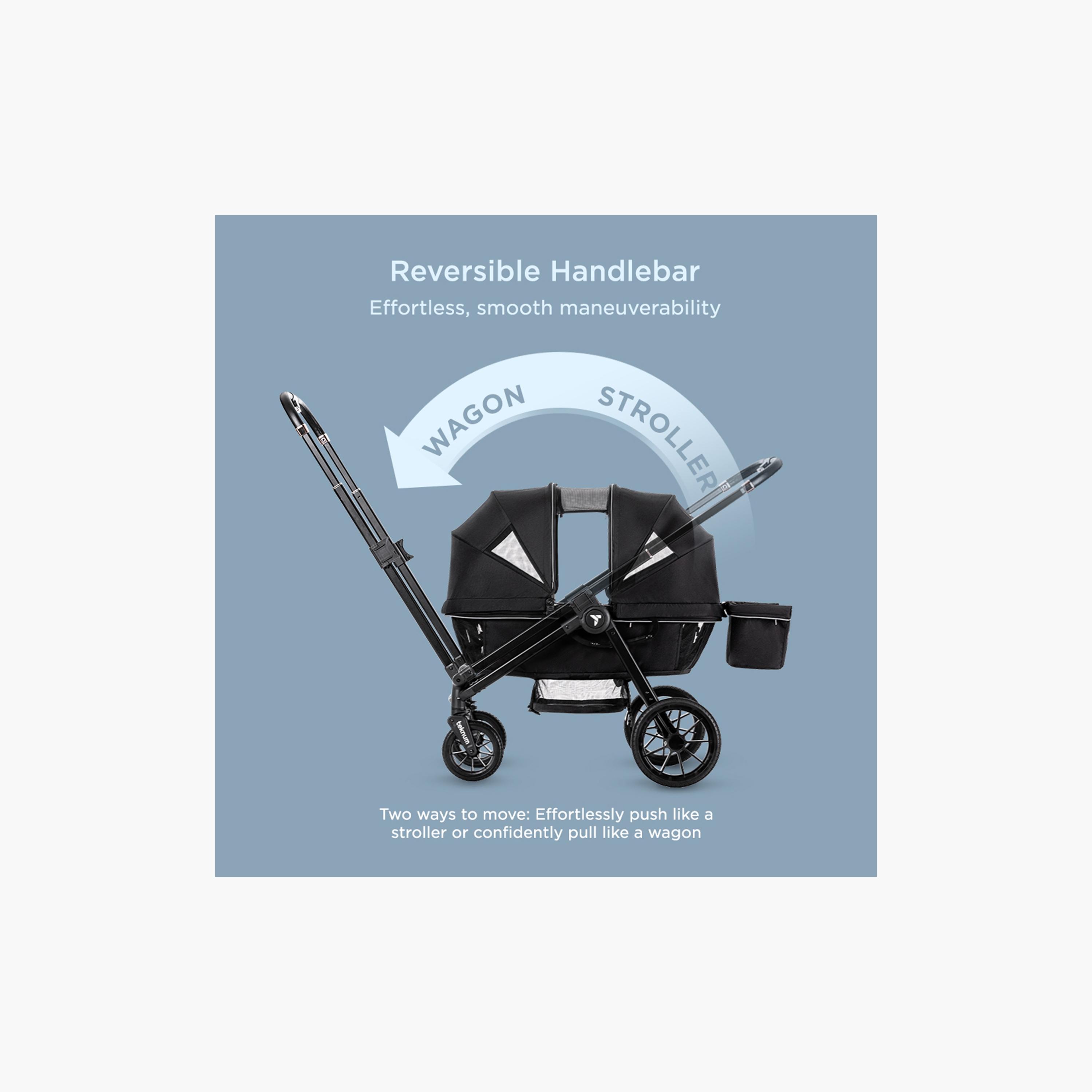 Teknum Reversible Wagon Stroller with Dual Canopy & Tray - Graphite Black-baby-gear-strollersandprams-strollers-image-3