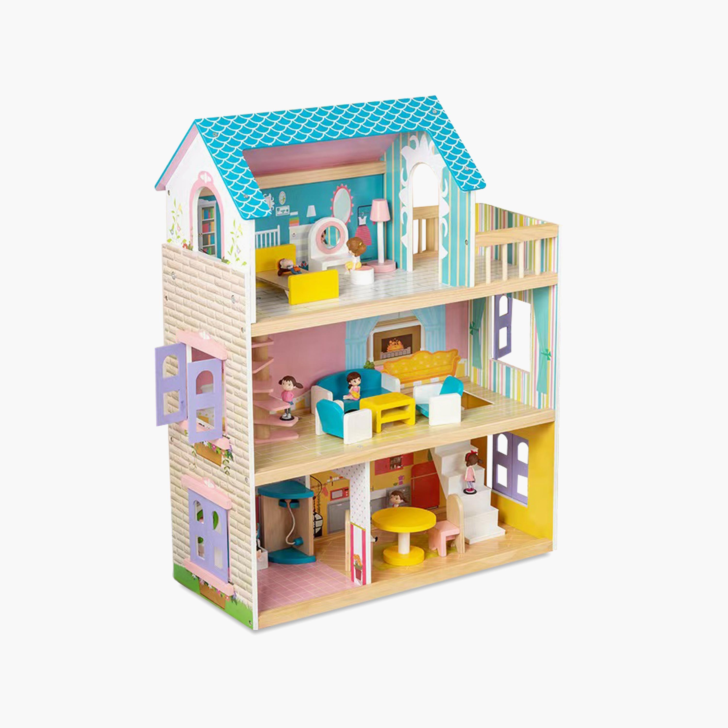 بيت دمى خشبي 3 طوابق مع أثاث وإكسسوارات من ليتل ستوري.-toys-dollsandplaysets-dollplaysets-image-1