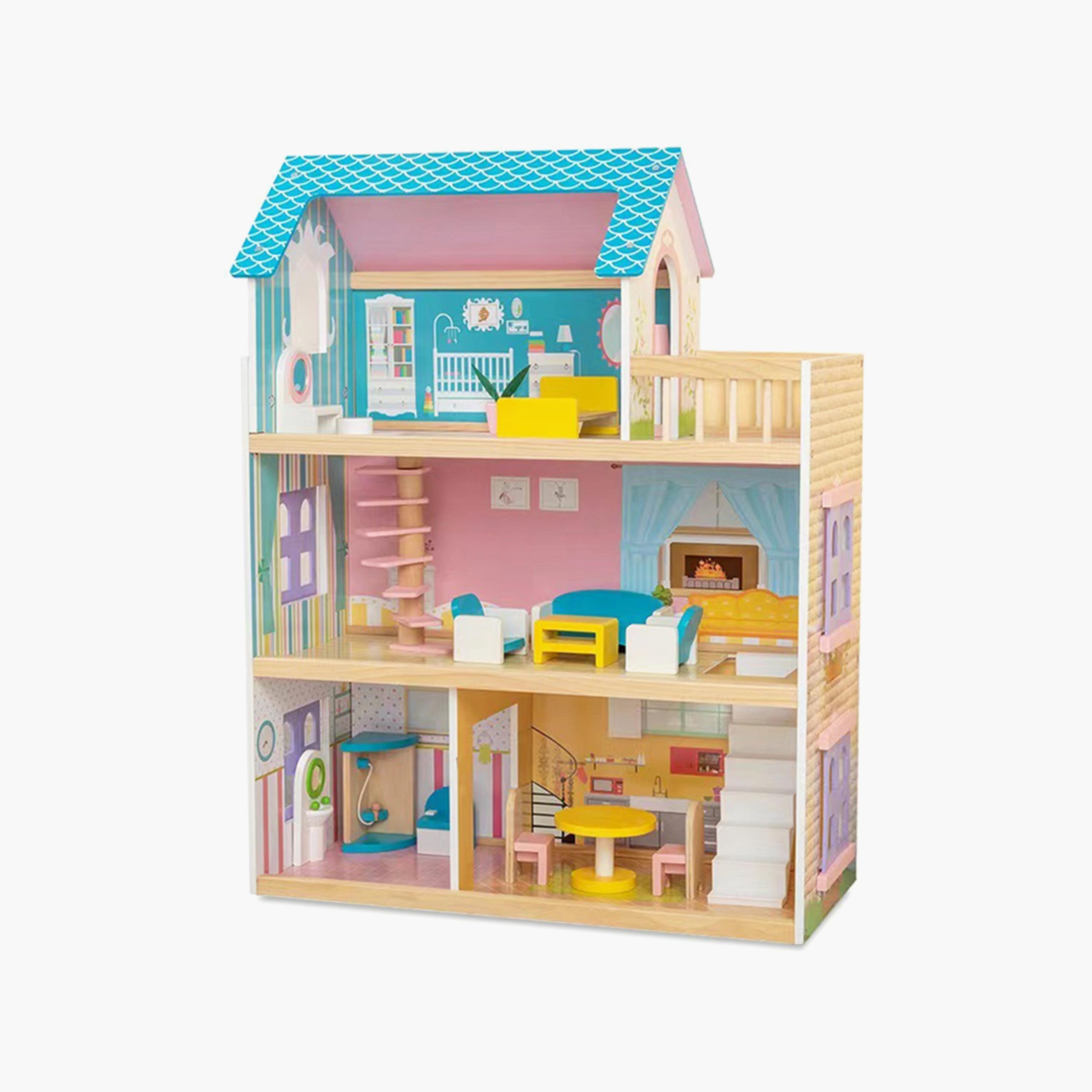 بيت دمى خشبي 3 طوابق مع أثاث وإكسسوارات من ليتل ستوري.-toys-dollsandplaysets-dollplaysets-image-2