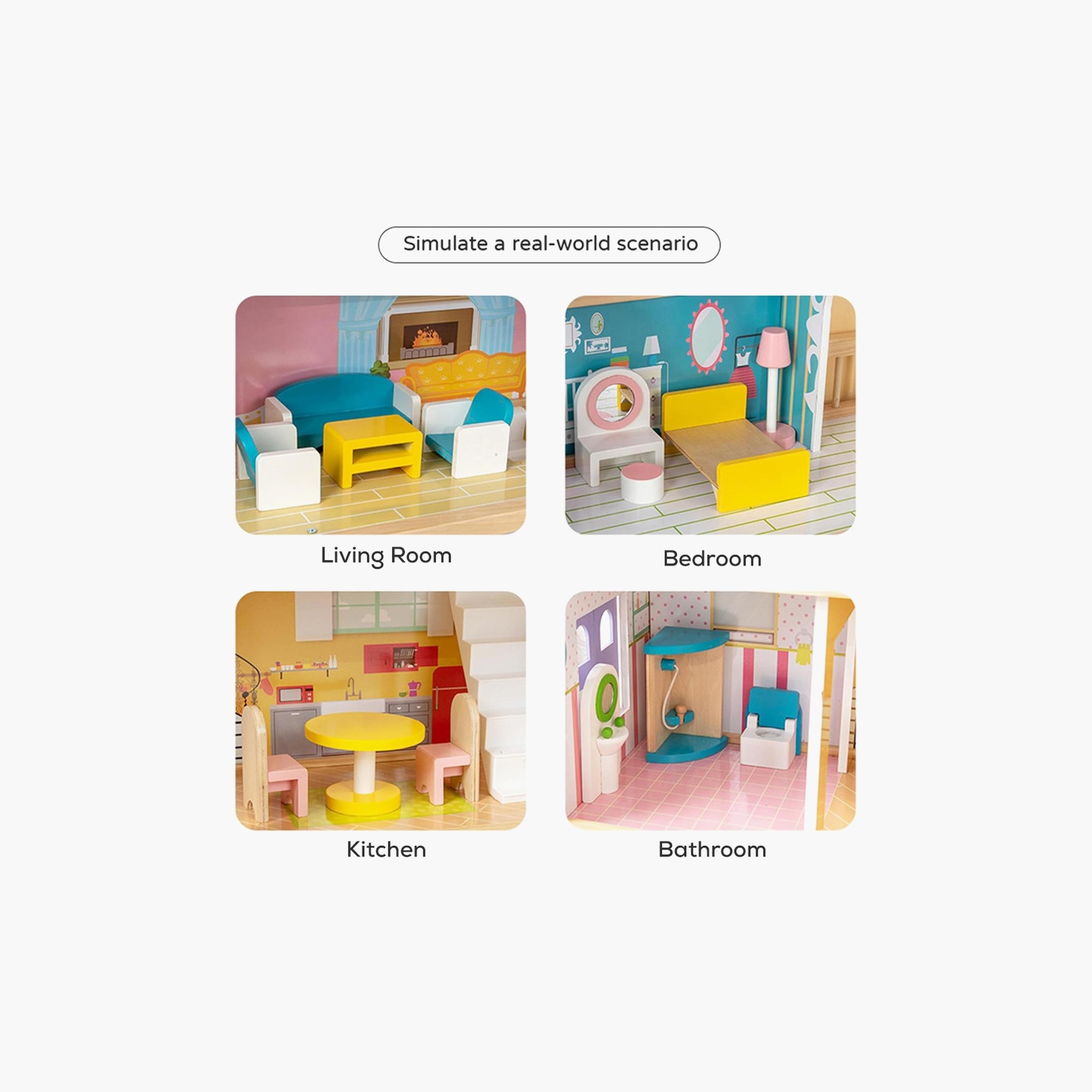 بيت دمى خشبي 3 طوابق مع أثاث وإكسسوارات من ليتل ستوري.-toys-dollsandplaysets-dollplaysets-image-4