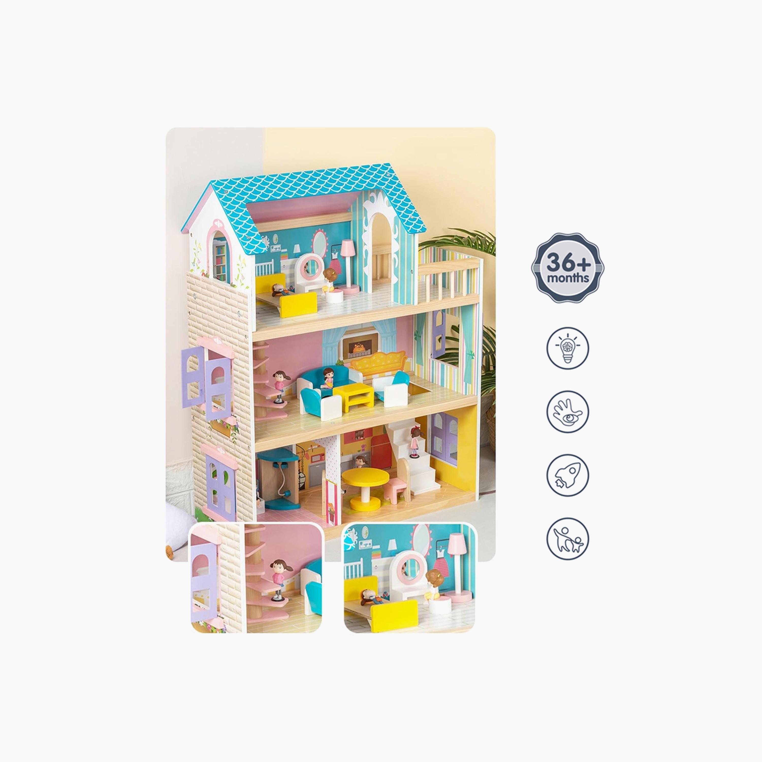 بيت دمى خشبي 3 طوابق مع أثاث وإكسسوارات من ليتل ستوري.-toys-dollsandplaysets-dollplaysets-image-6