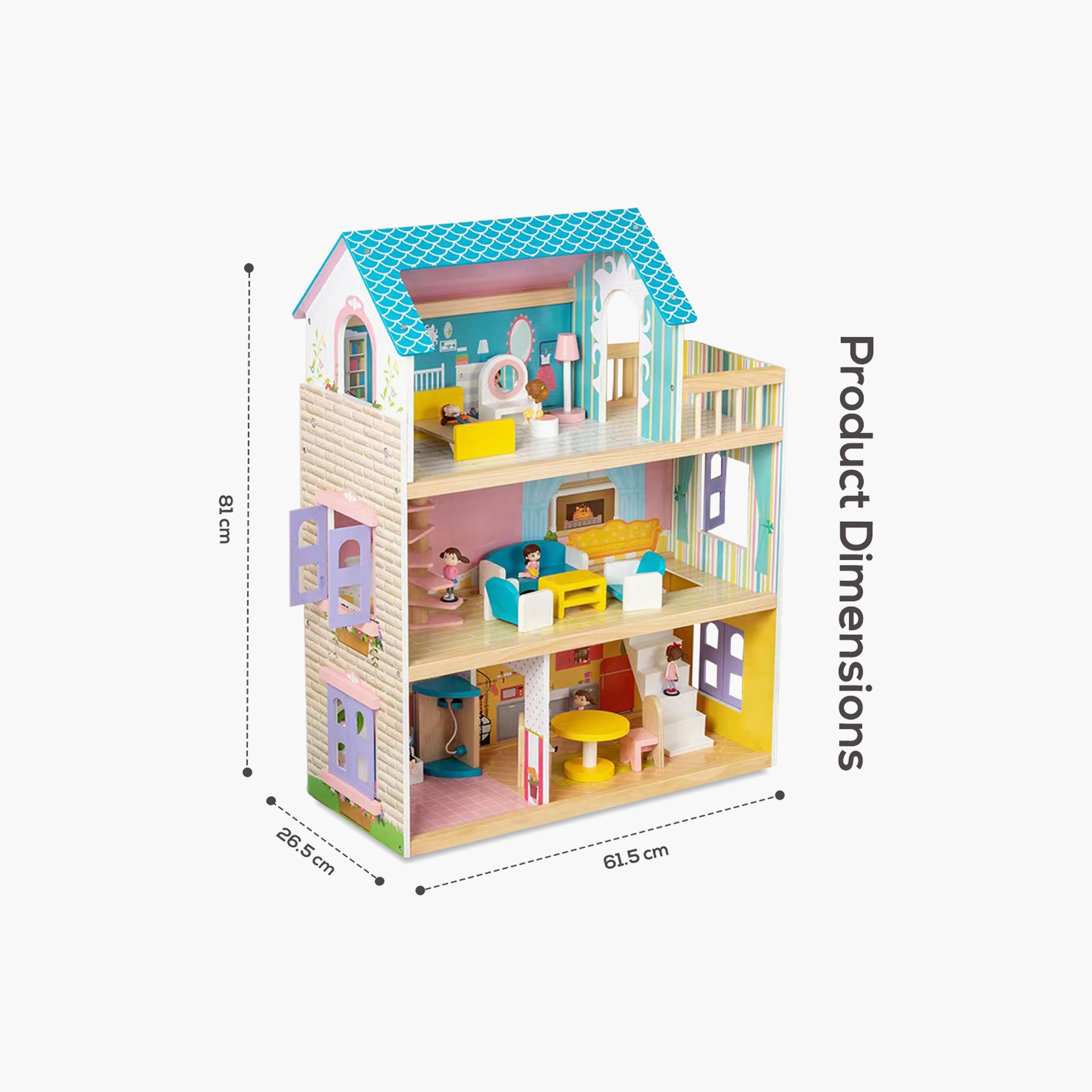 بيت دمى خشبي 3 طوابق مع أثاث وإكسسوارات من ليتل ستوري.-toys-dollsandplaysets-dollplaysets-image-8