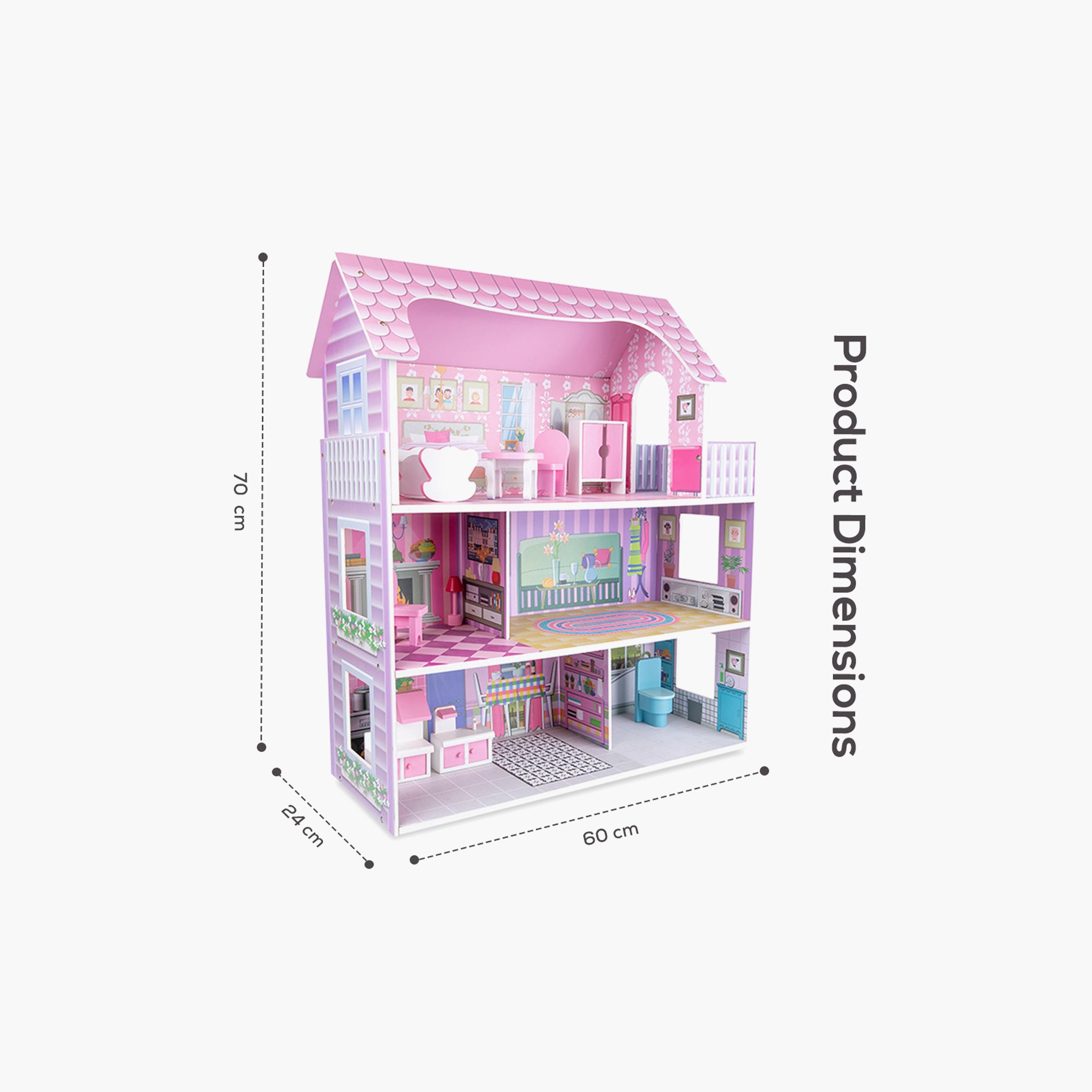 فيلا بيت دمى خشبي طابقين مع أثاث وإكسسوارات - وردي من ليتل ستوري.-toys-dollsandplaysets-dollplaysets-image-8