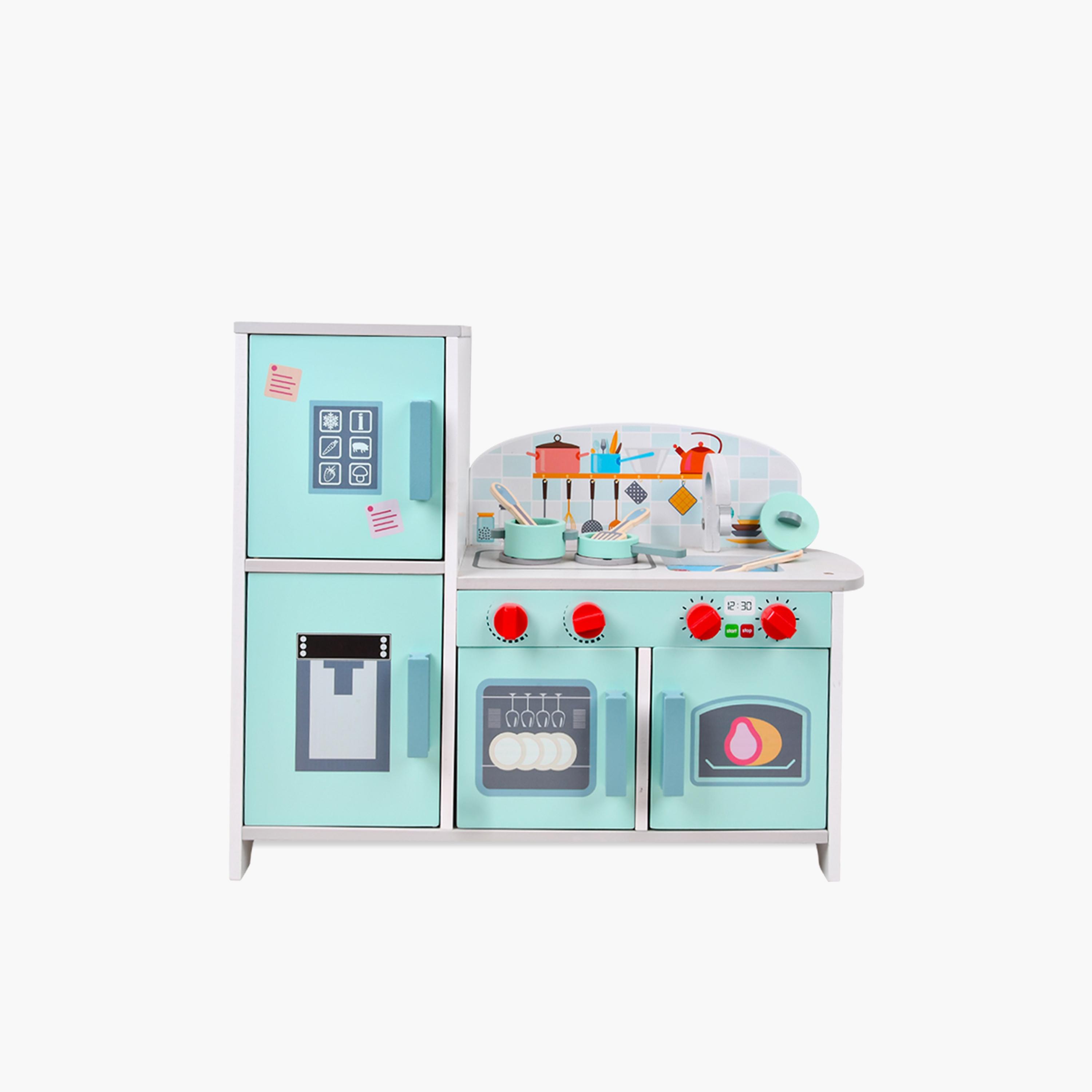 Little Story Wooden Kitchen with Refrigerator and Accessories Pretend Play Set - Teal-toys-roleplay-image-1