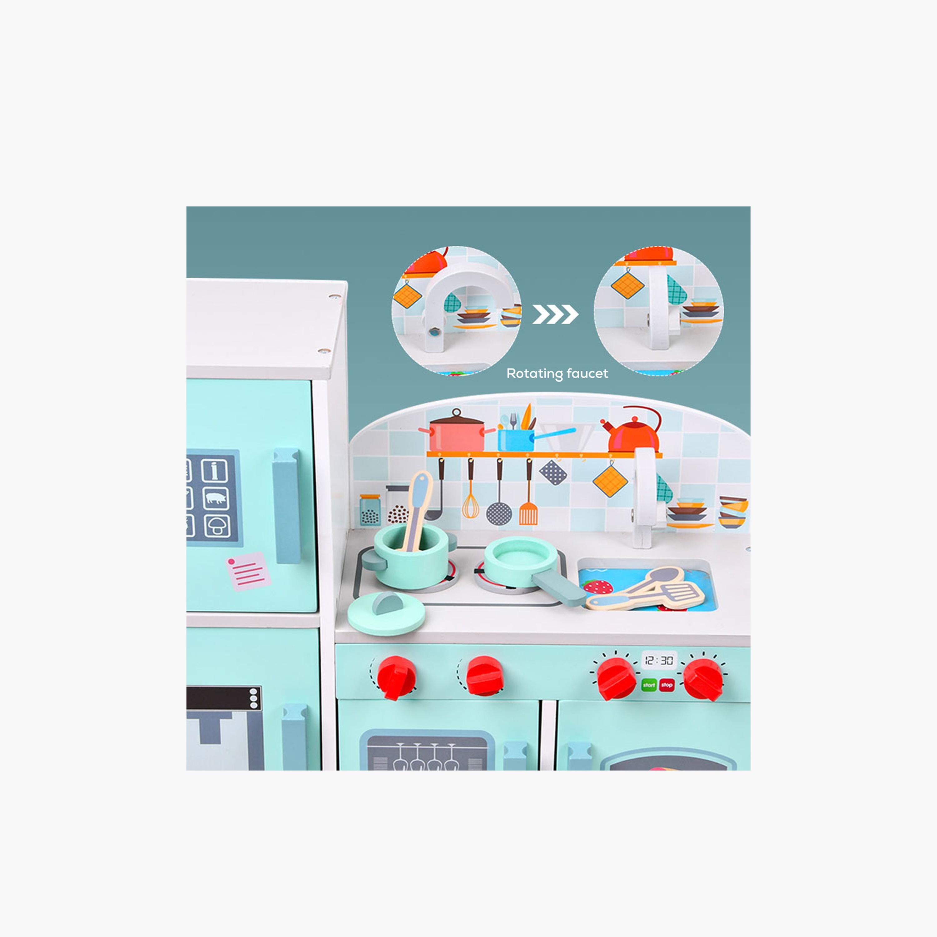 Little Story Wooden Kitchen with Refrigerator and Accessories Pretend Play Set - Teal-toys-roleplay-image-10