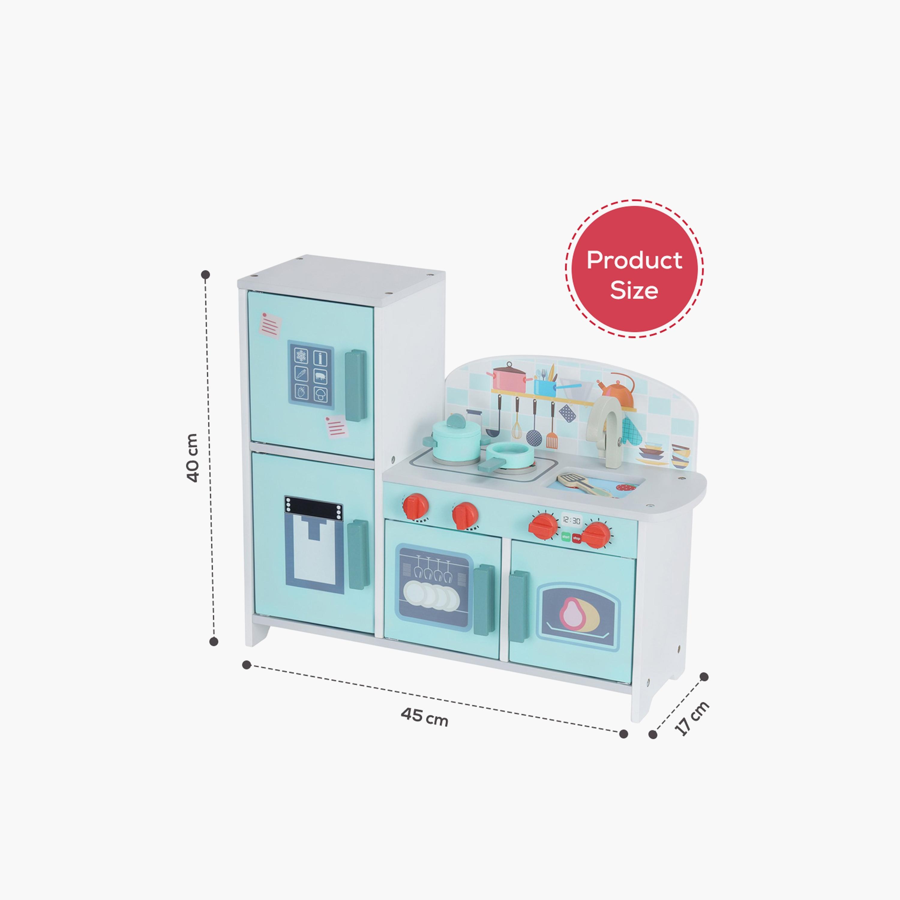 Little Story Wooden Kitchen with Refrigerator and Accessories Pretend Play Set - Teal-toys-roleplay-image-2