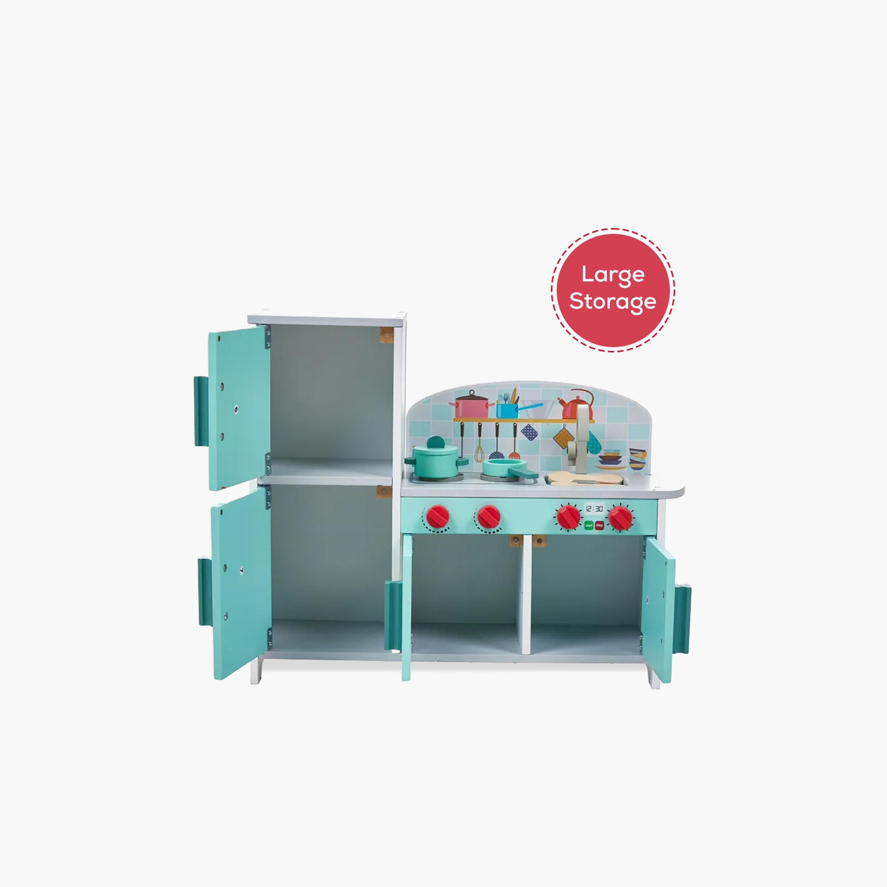 Little Story Wooden Kitchen with Refrigerator and Accessories Pretend Play Set - Teal-toys-roleplay-image-4
