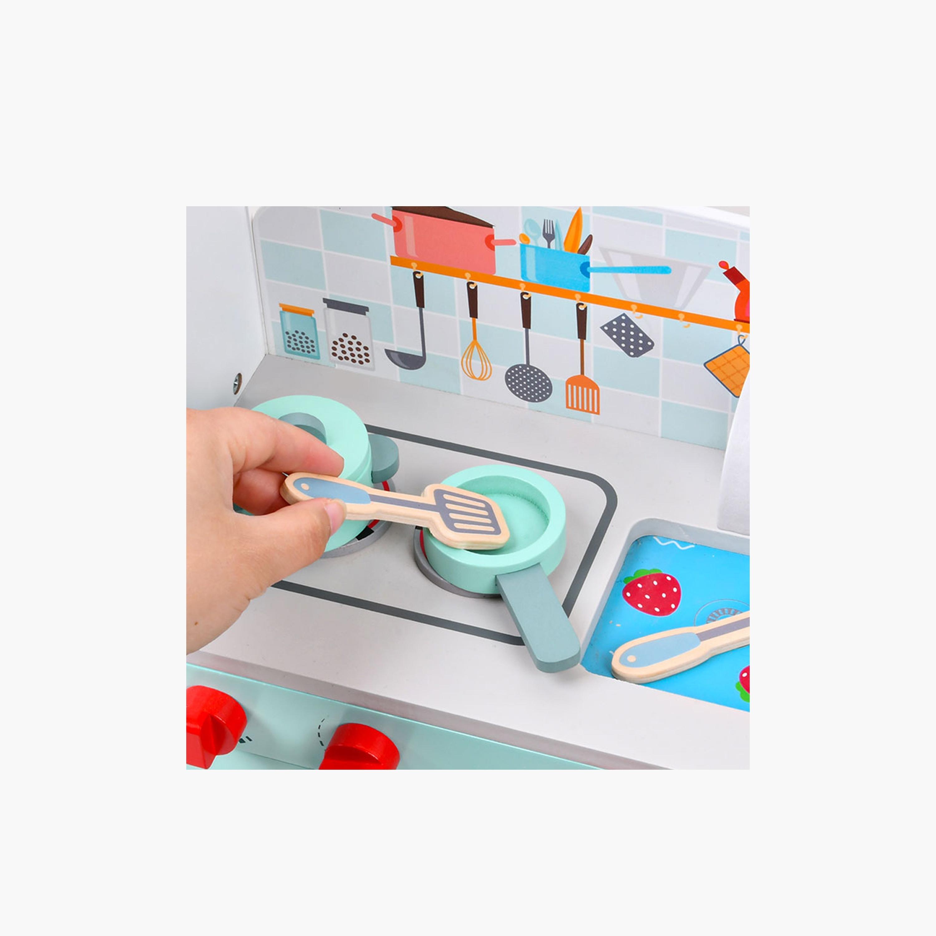 Little Story Wooden Kitchen with Refrigerator and Accessories Pretend Play Set - Teal-toys-roleplay-image-5