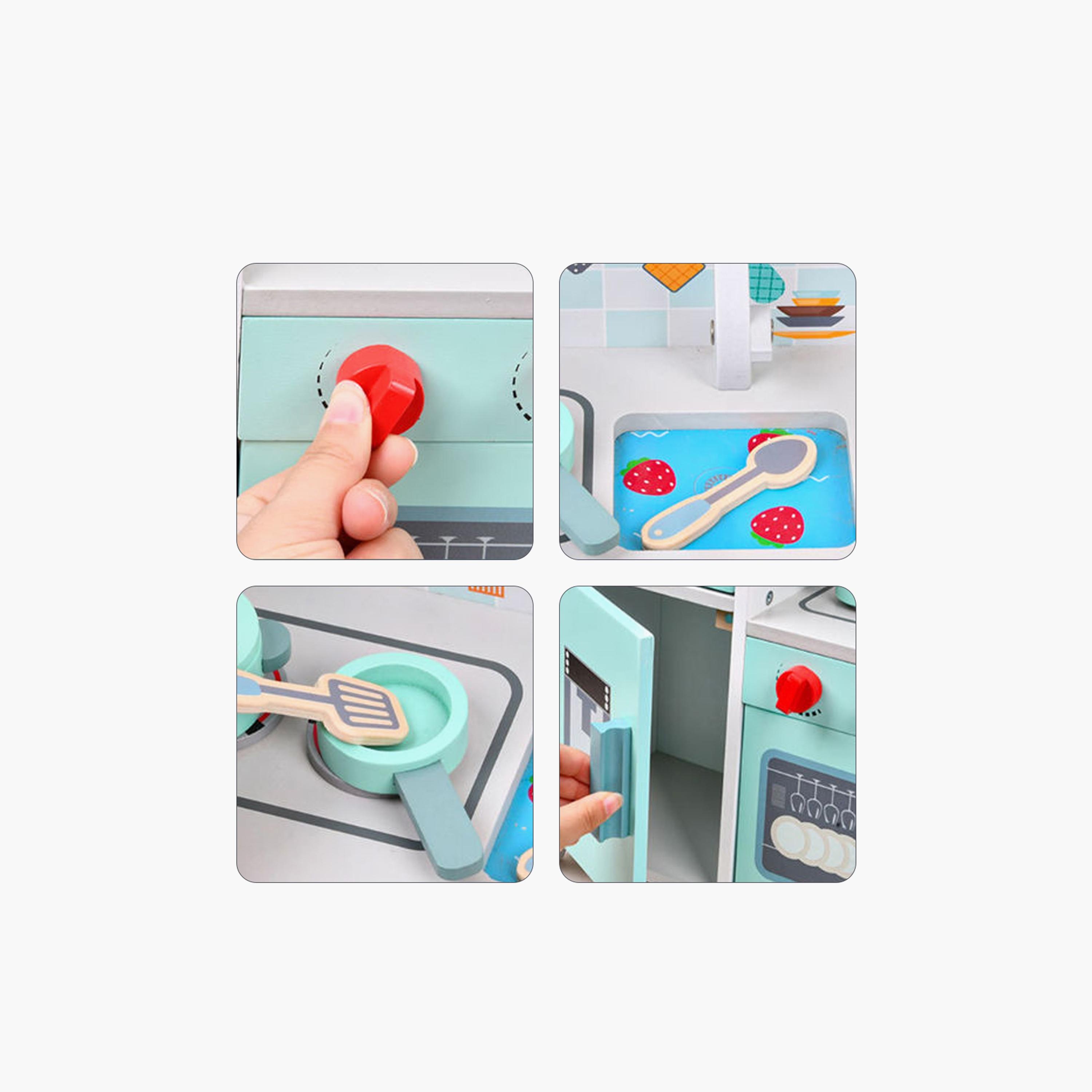 Little Story Wooden Kitchen with Refrigerator and Accessories Pretend Play Set - Teal-toys-roleplay-image-7