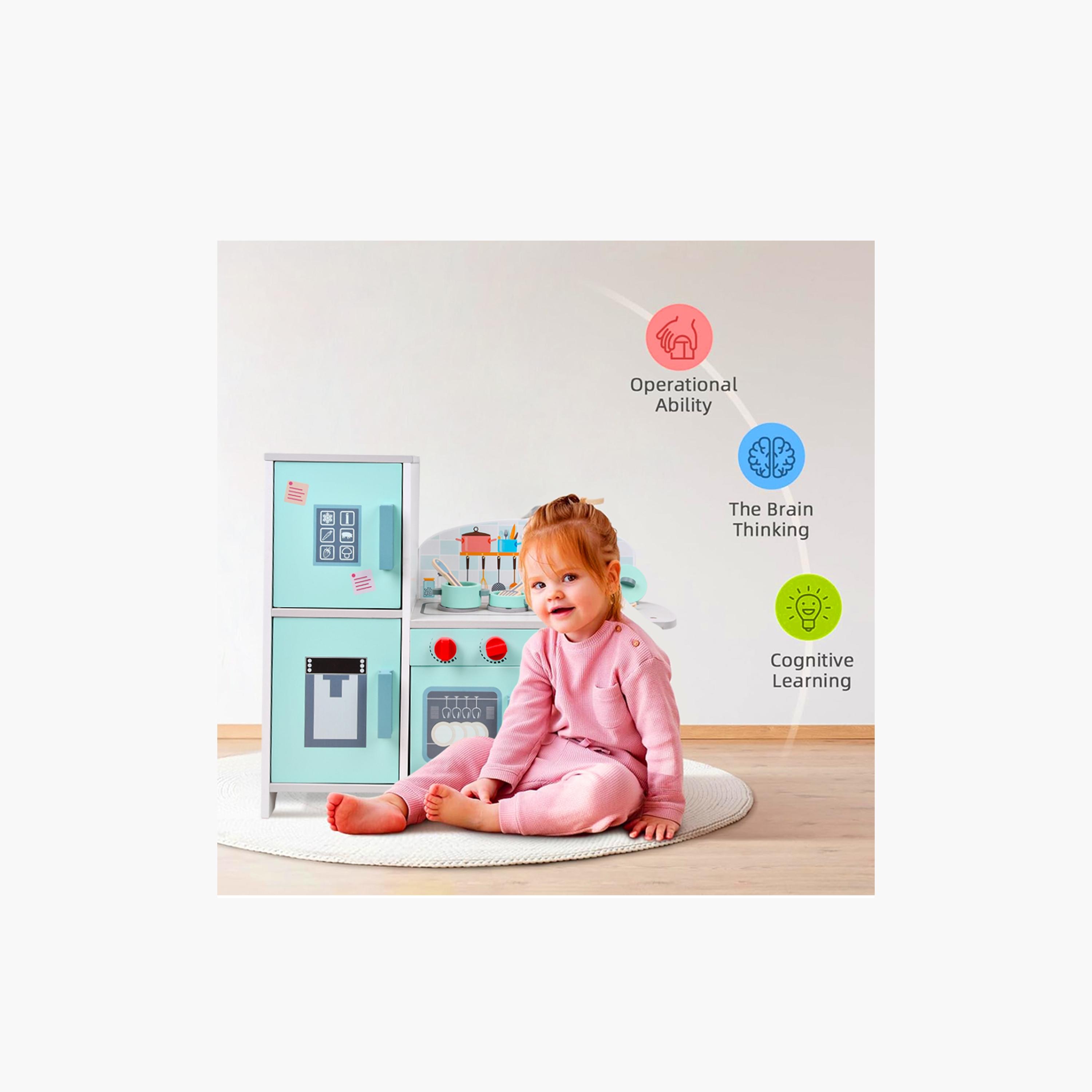 Little Story Wooden Kitchen with Refrigerator and Accessories Pretend Play Set - Teal-toys-roleplay-image-8