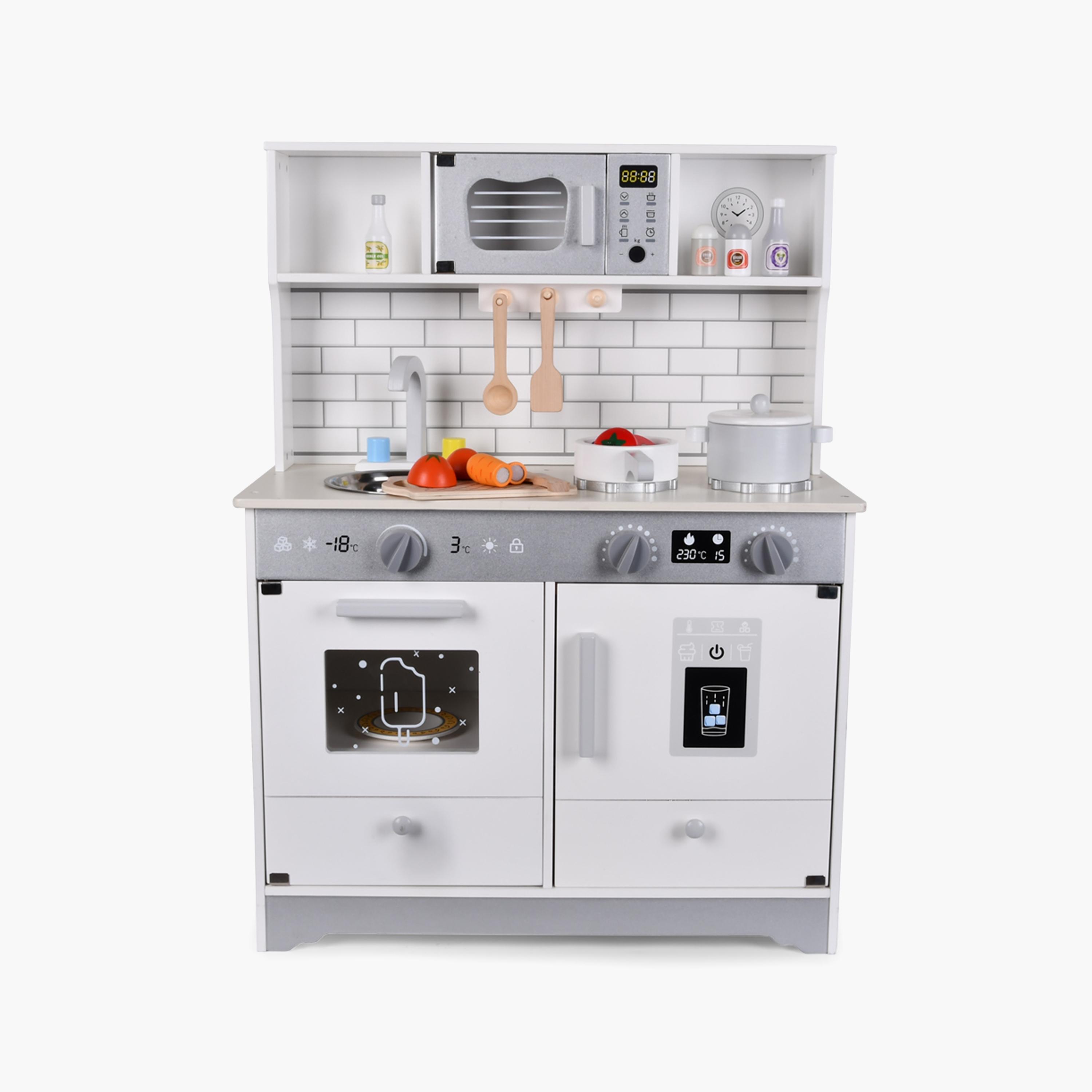 Little Story Wooden Kitchen with Accessories Pretend Play Set - Grey-toys-roleplay-image-1