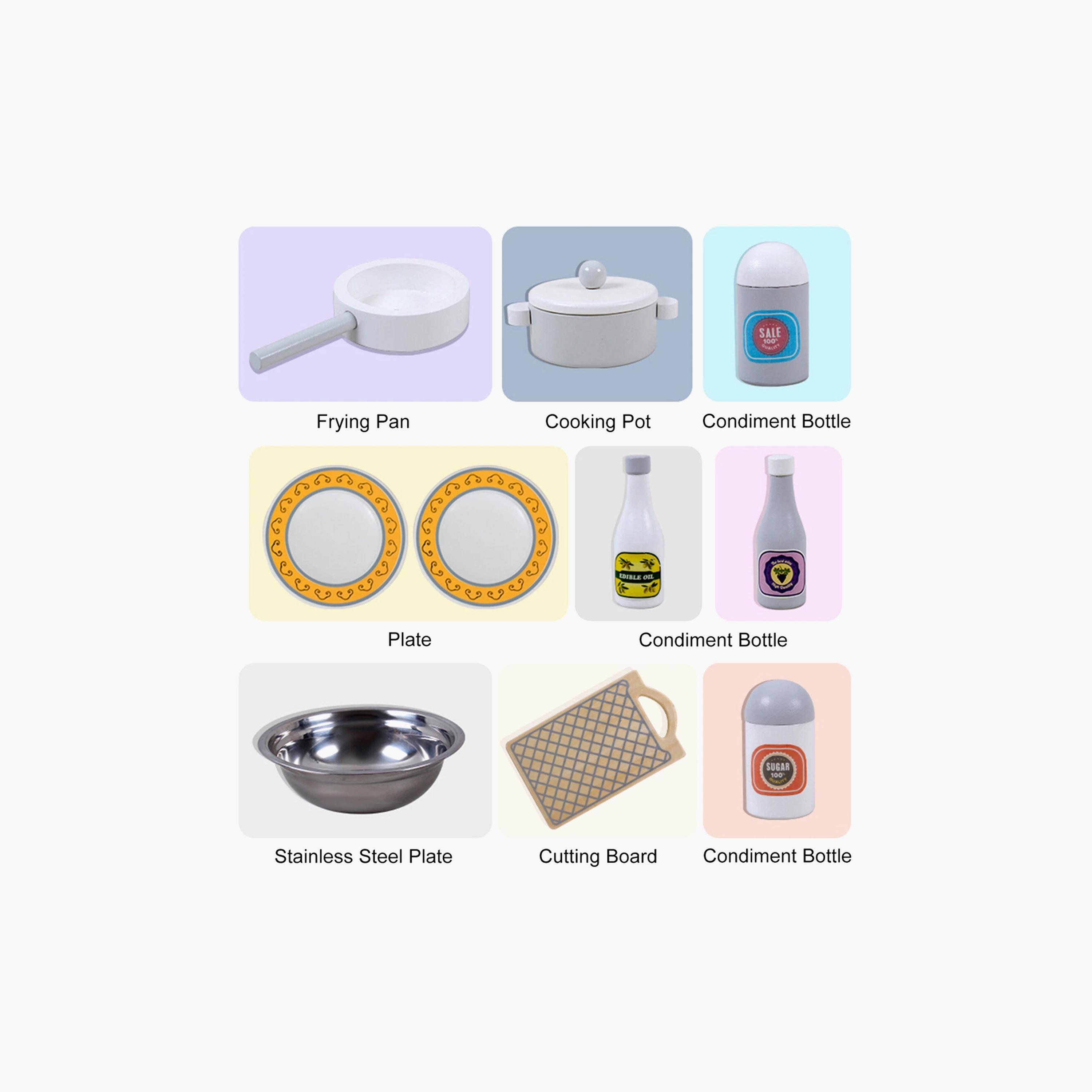 Little Story Wooden Kitchen with Accessories Pretend Play Set - Grey-toys-roleplay-image-3