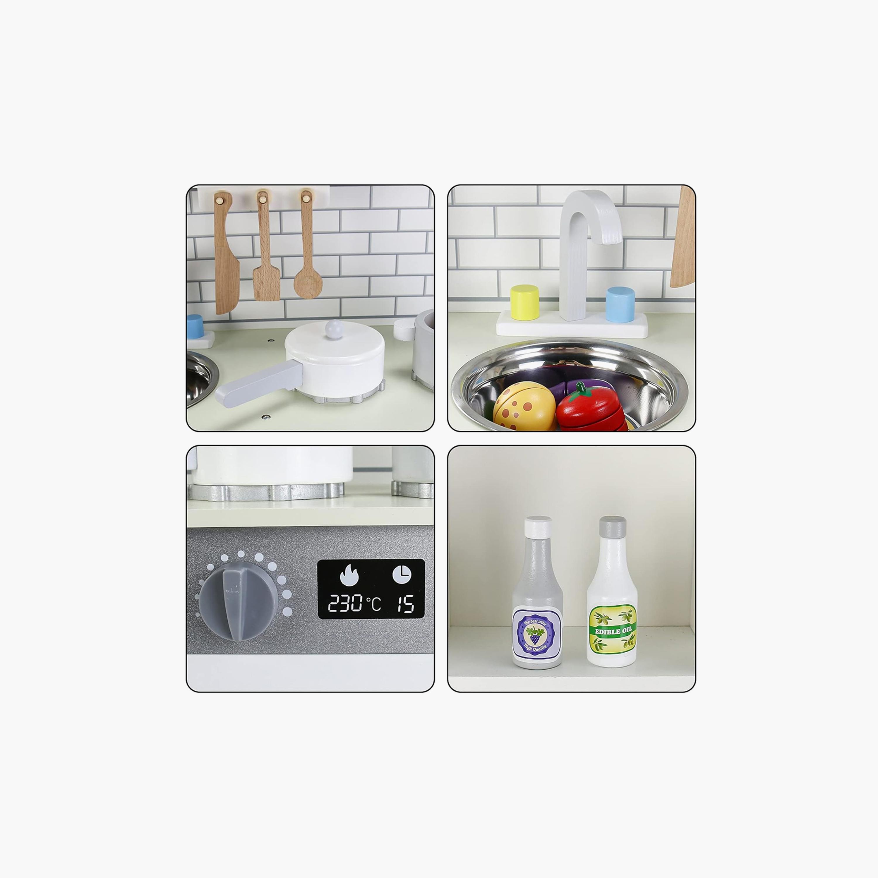 Little Story Wooden Kitchen with Accessories Pretend Play Set - Grey-toys-roleplay-image-7