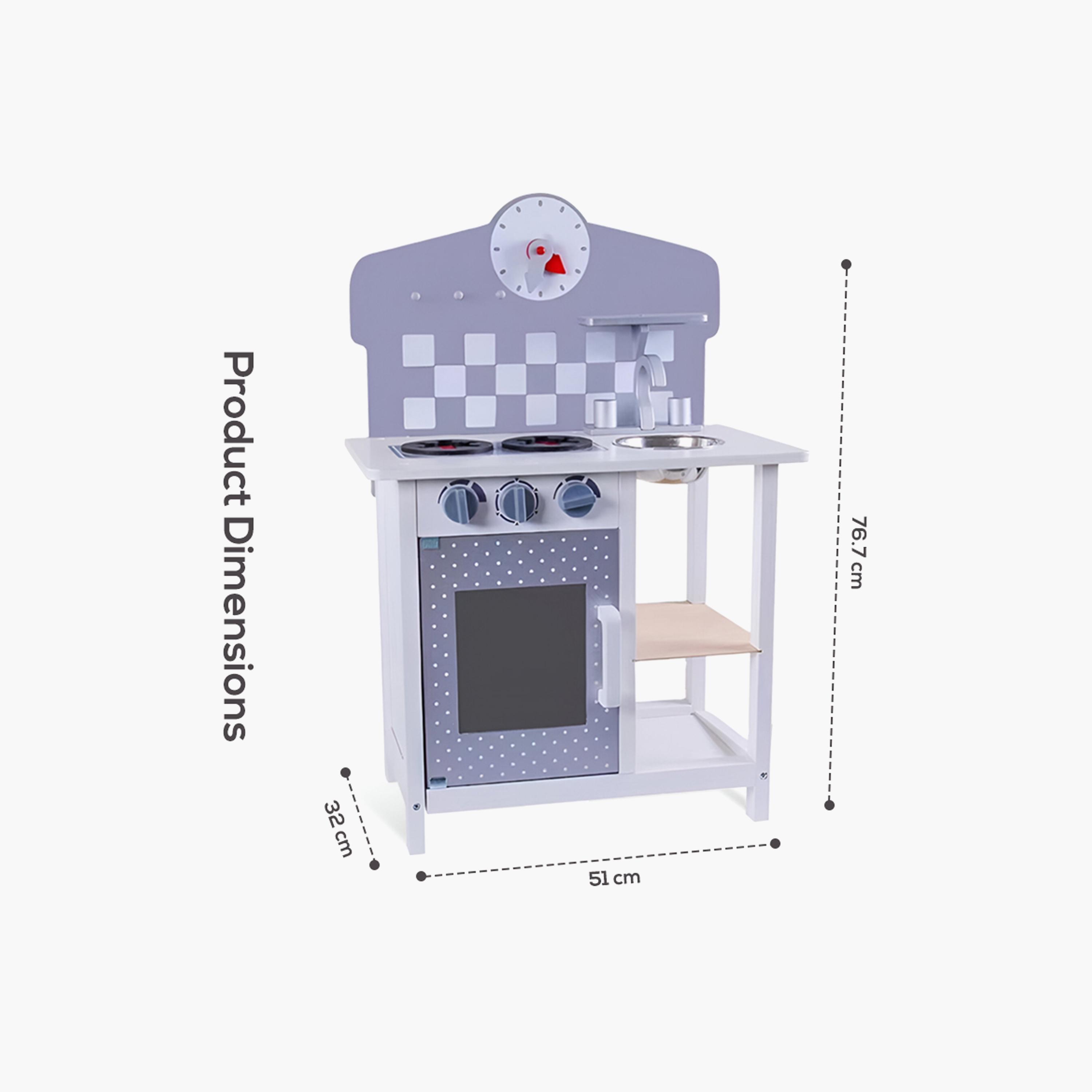 Little Story Wooden Kitchen with Wall Clock Pretend Play Set - Slate Grey-toys-roleplay-image-2