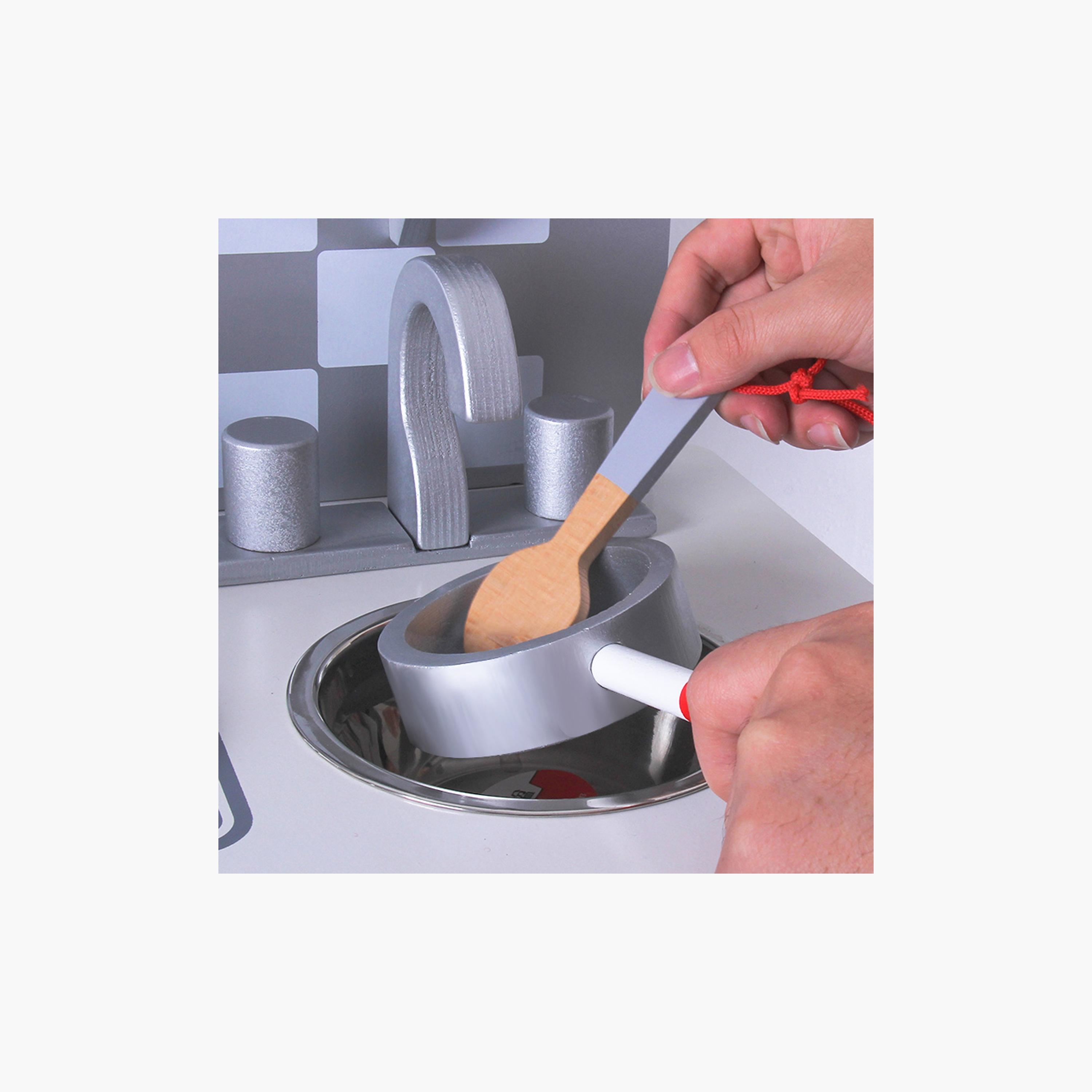 Little Story Wooden Kitchen with Wall Clock Pretend Play Set - Slate Grey-toys-roleplay-image-5