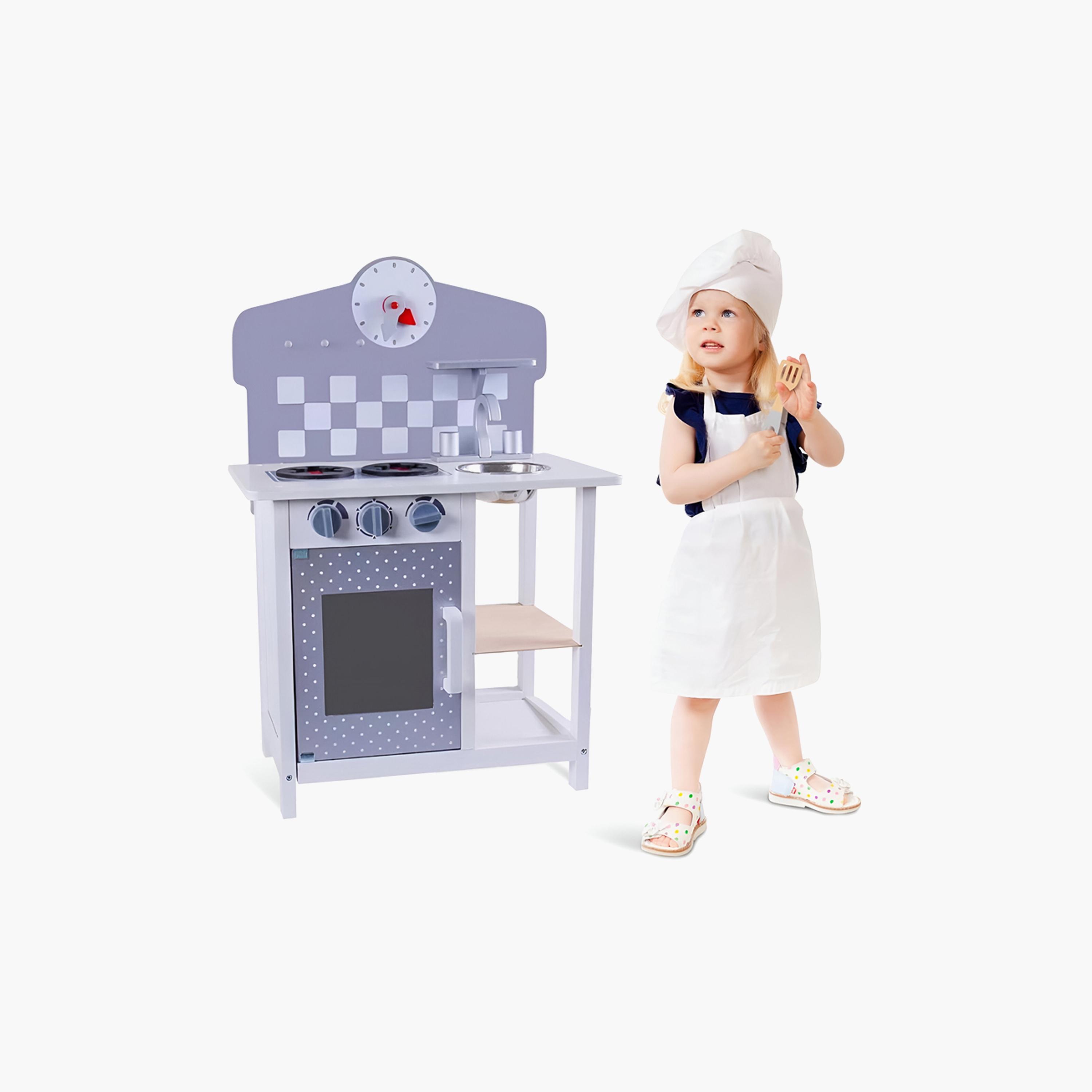 Little Story Wooden Kitchen with Wall Clock Pretend Play Set - Slate Grey-toys-roleplay-image-9