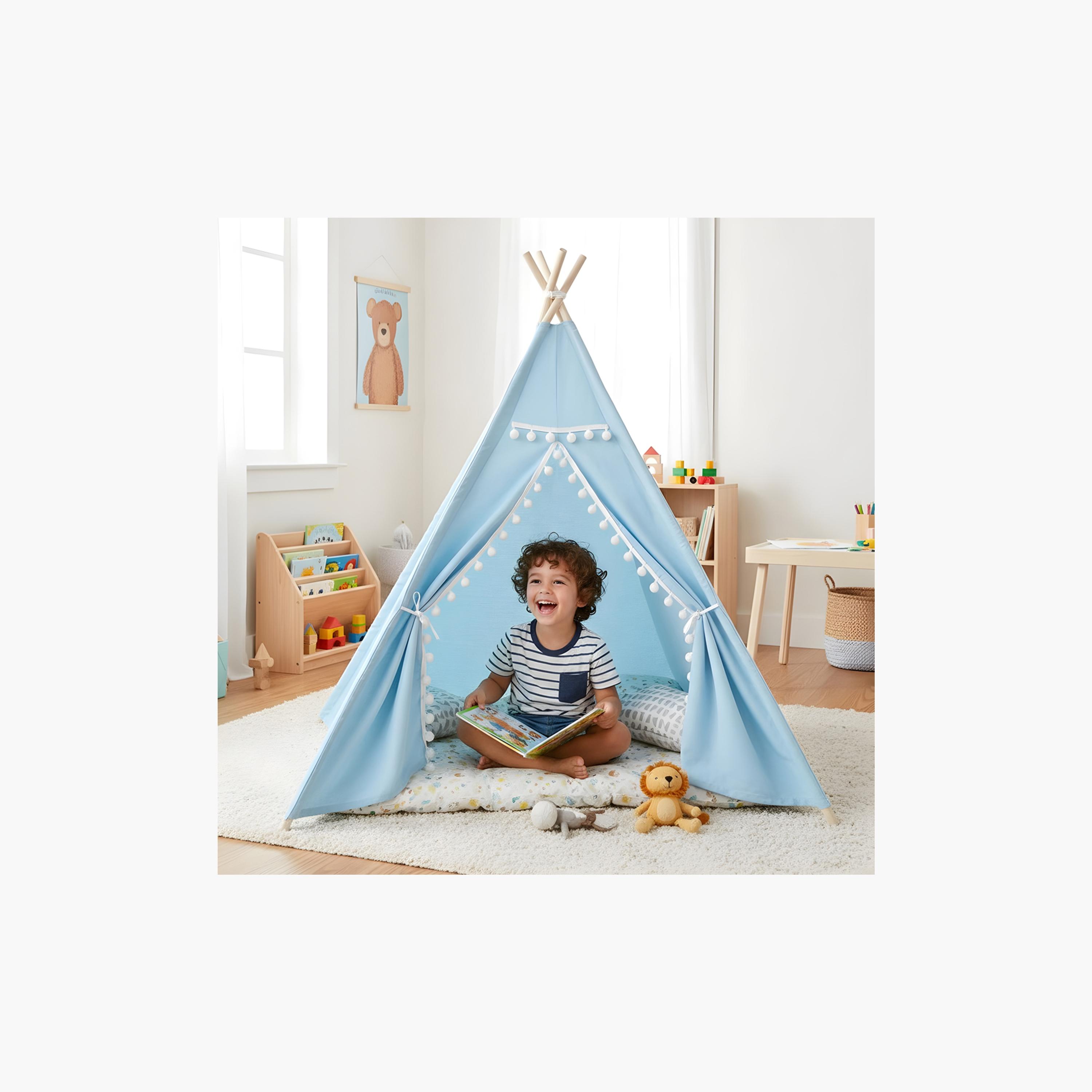 Little Story Canvas Foldable Tent and Teepee Playhouse - Blue-toys-outdoor-playhousesandplayards-image-3