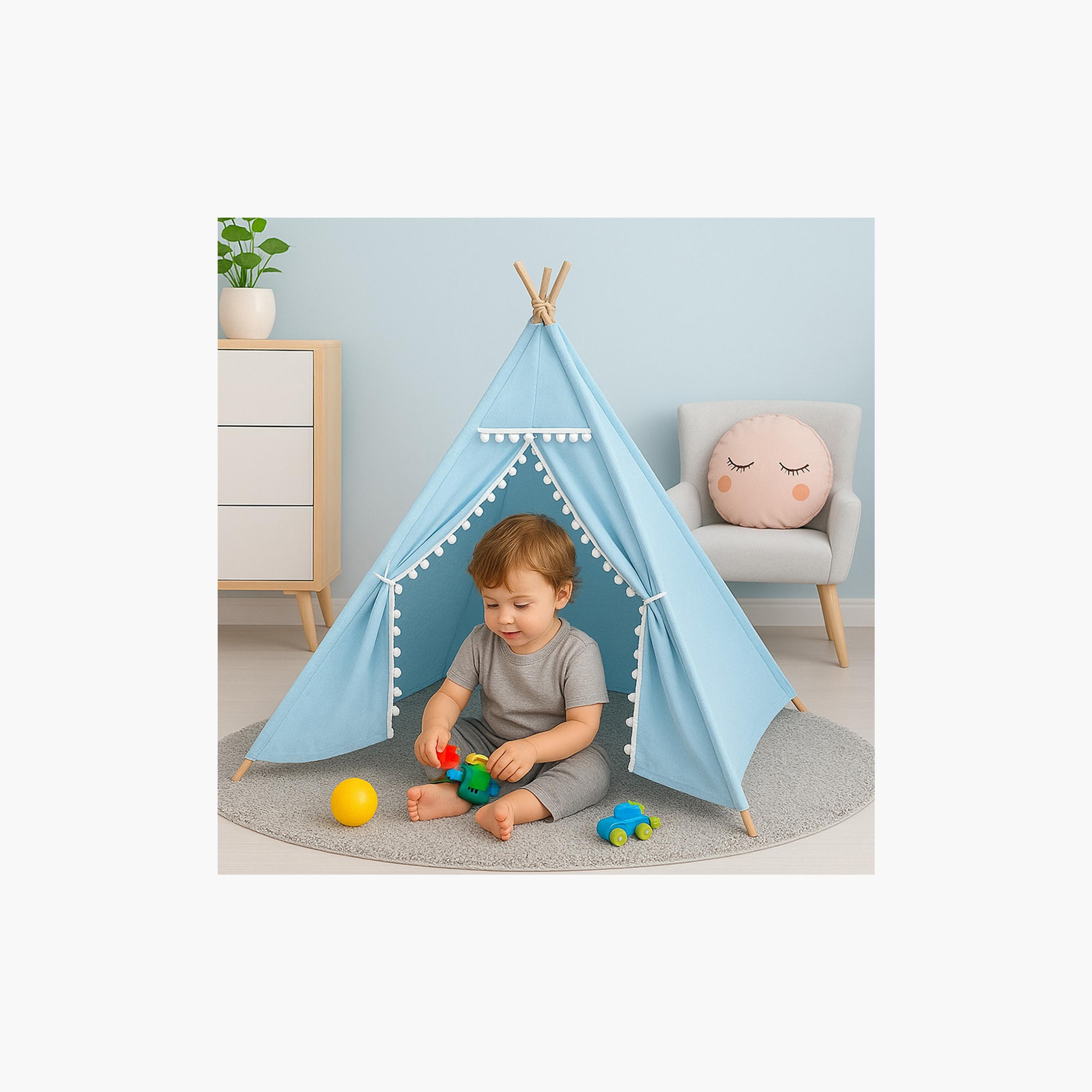 Little Story Canvas Foldable Tent and Teepee Playhouse - Blue-toys-outdoor-playhousesandplayards-image-5