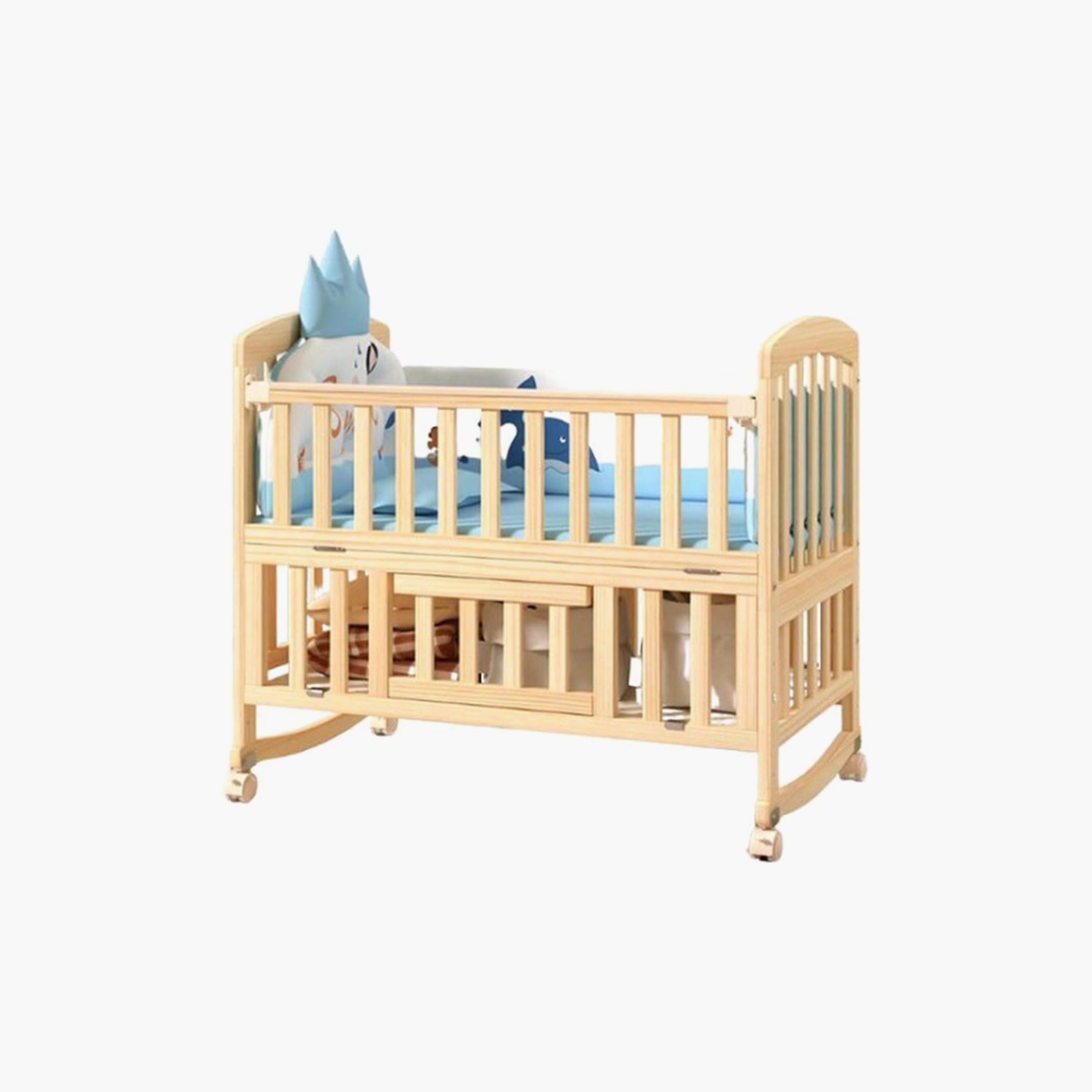 Zrafh Baby Wooden Bed with Spacious Storage Space - 115 x 61 x 95 cm-baby-nursery-furniture-cribsandbeds-babycribs-image-1