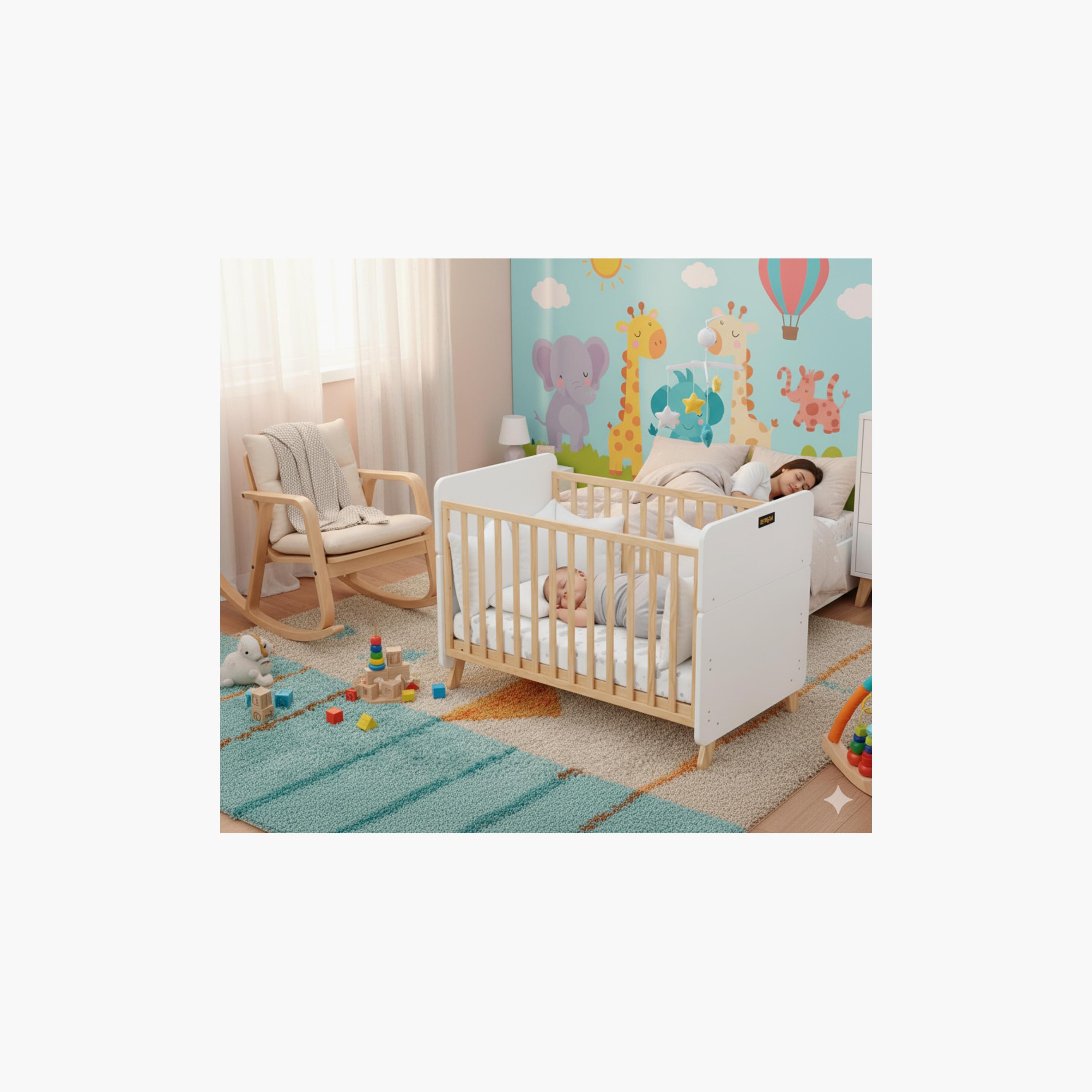 سرير أطفال خشبي قابل للتحويل إلى سرير طفل صغير - أبيض/بني من زرافة-baby-nursery-furniture-cribsandbeds-babycribs-image-7