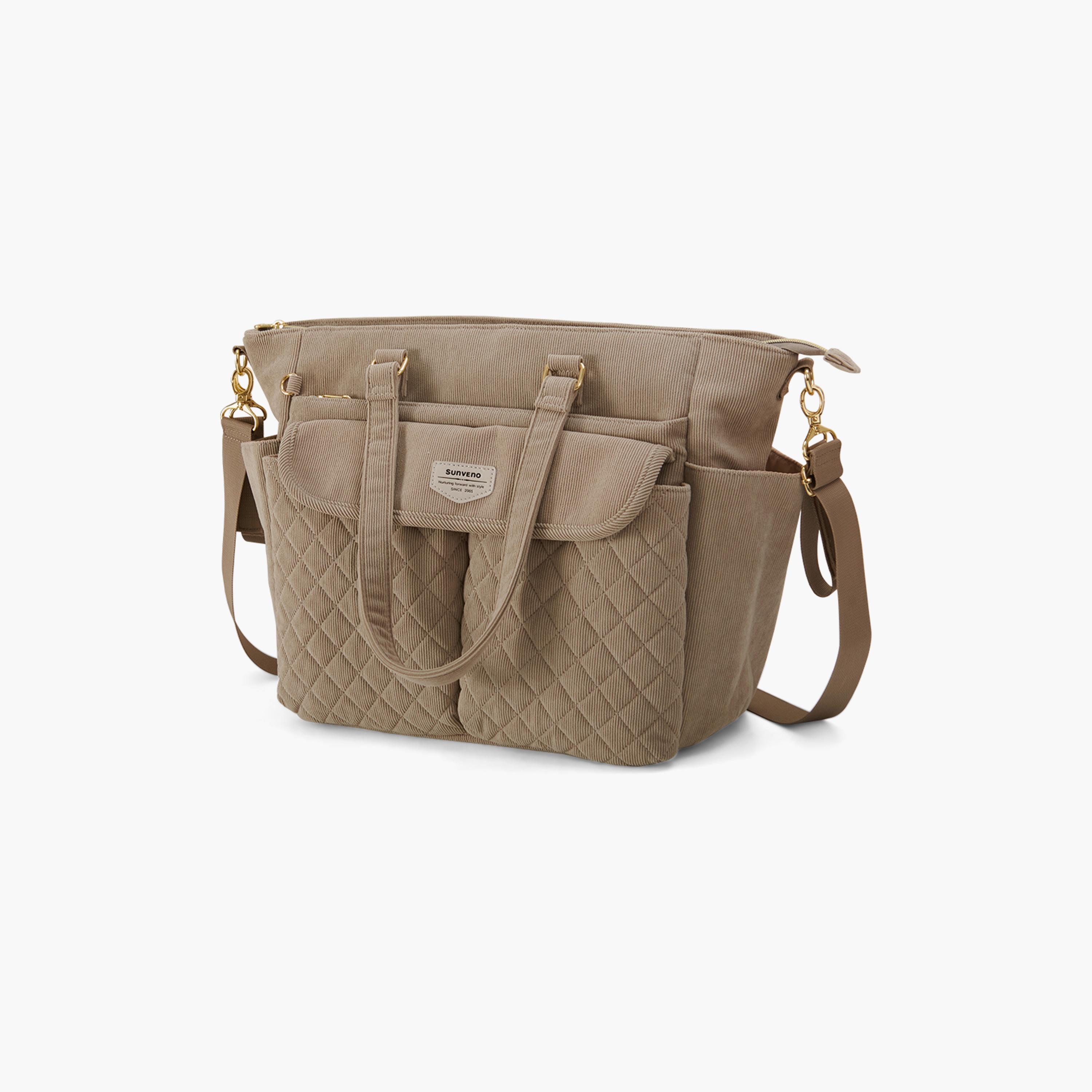 Sunveno Corduroy Diaper Bag with Changing Mat and Stroller Straps - Khaki-baby-gear-diaperbags-image-1