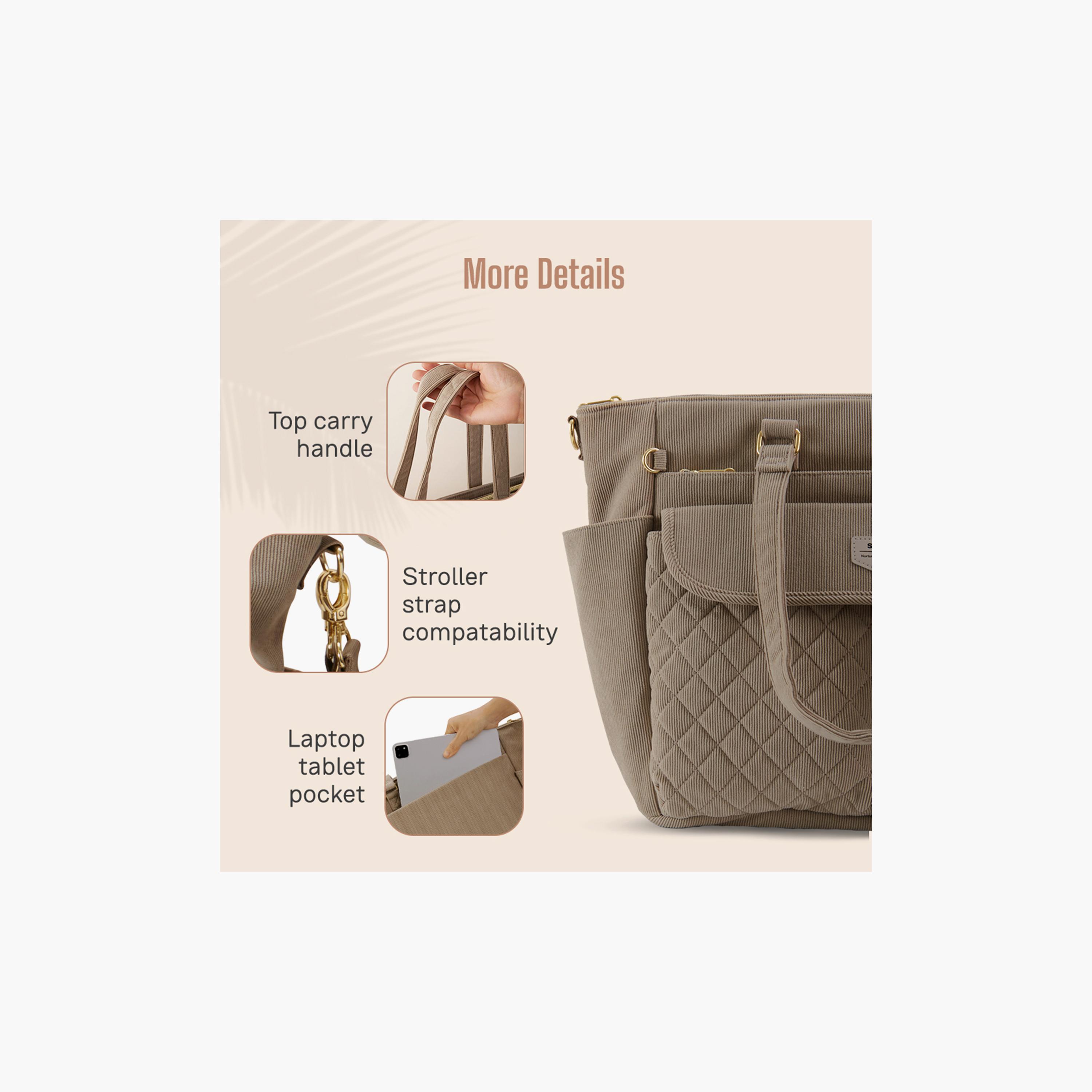 Sunveno Corduroy Diaper Bag with Changing Mat and Stroller Straps - Khaki-baby-gear-diaperbags-image-2