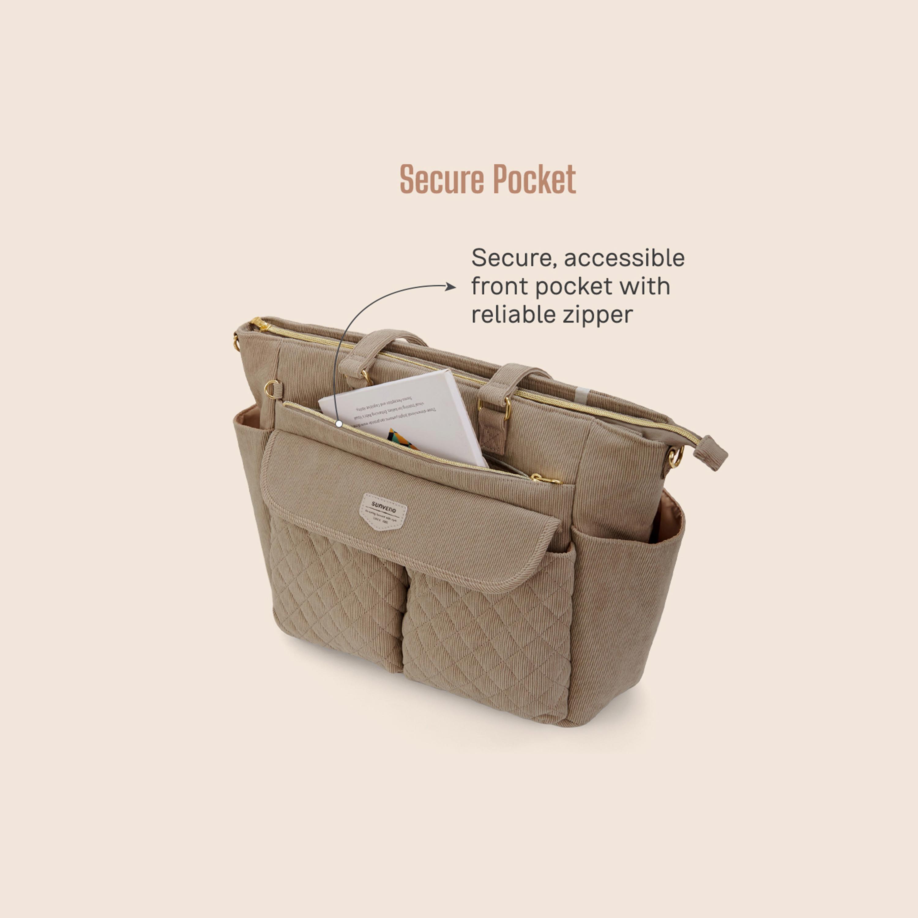 Sunveno Corduroy Diaper Bag with Changing Mat and Stroller Straps - Khaki-baby-gear-diaperbags-image-3