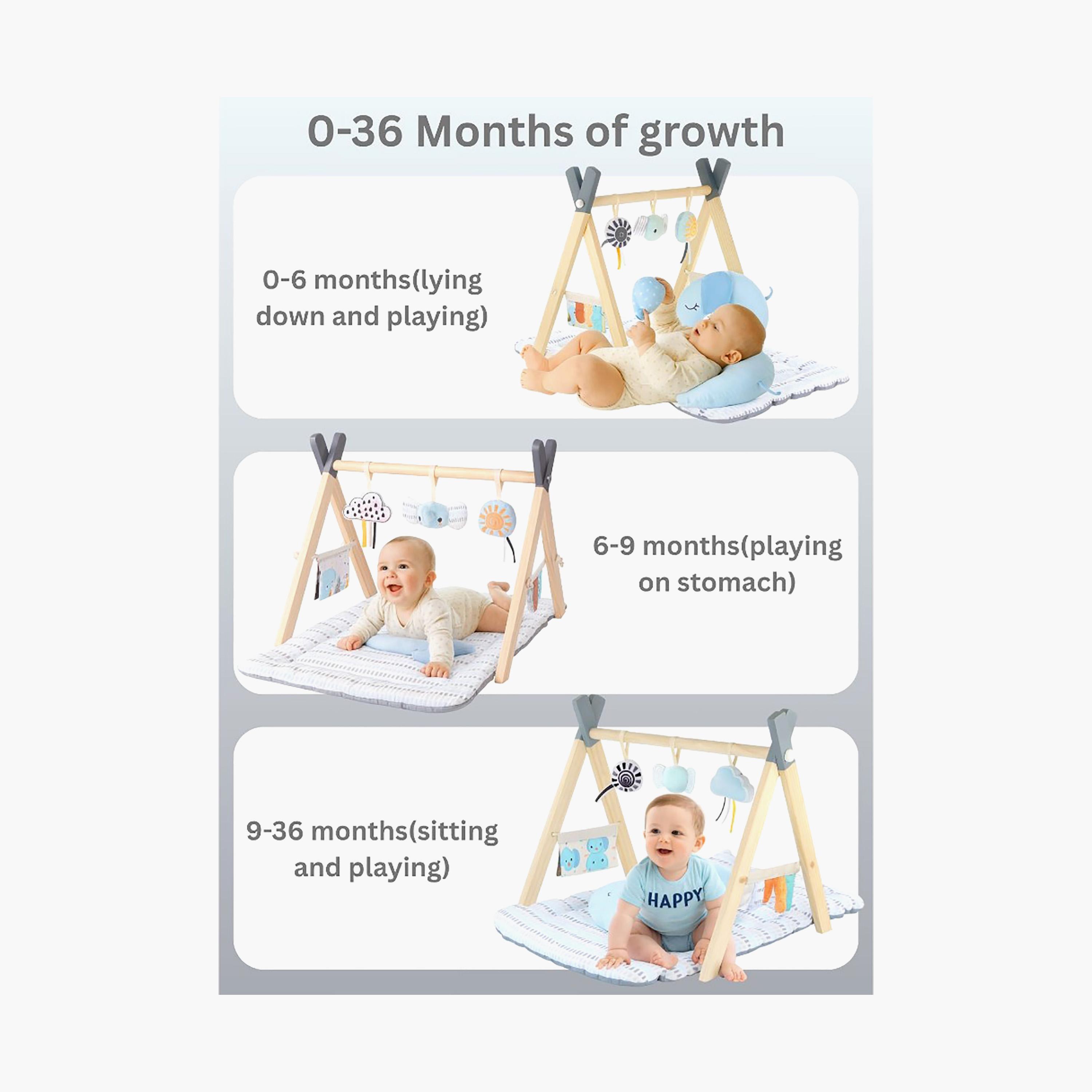 Konig Kids Wooden Play Gym with Mat, Pillow & Hanging Toys-baby-infantactivity-playgyms-image-2
