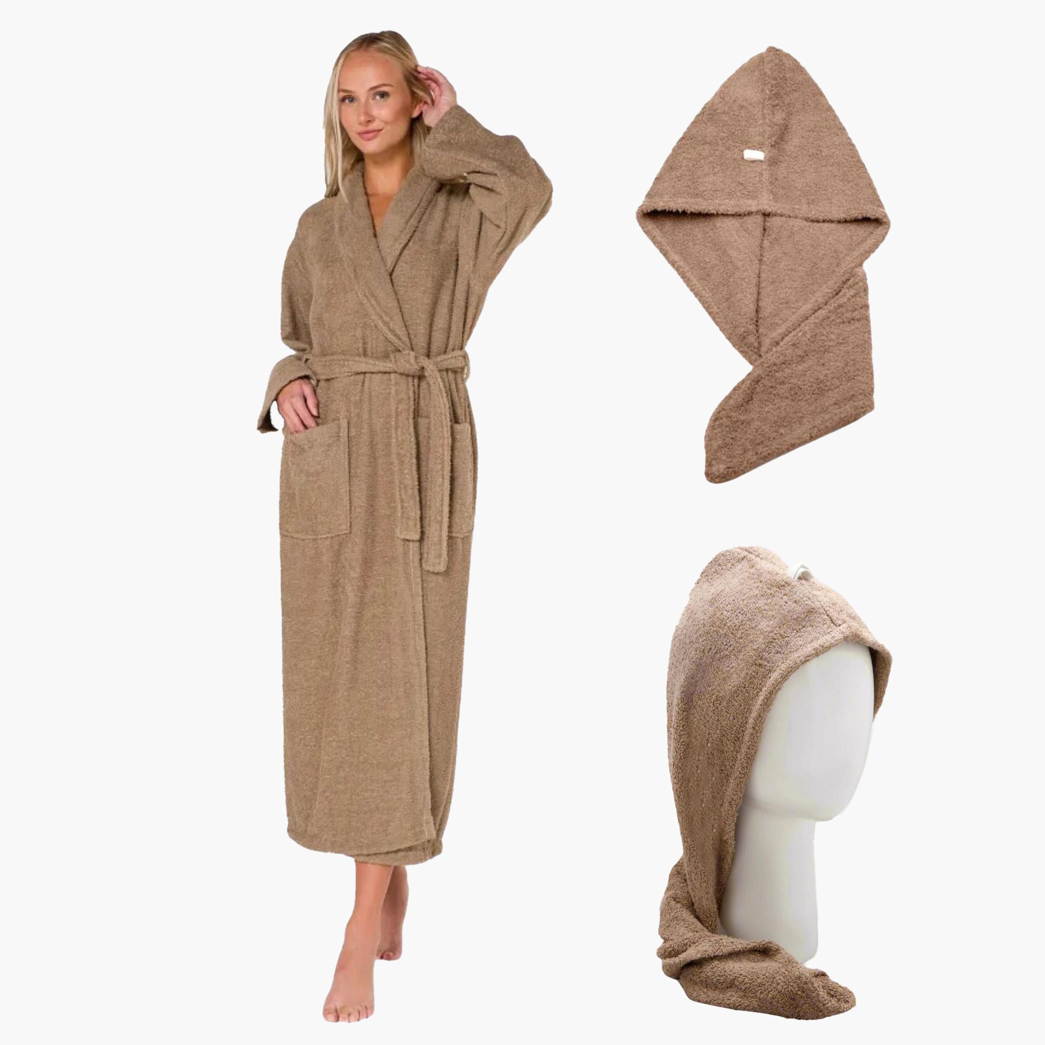 1 تشيس روب حمام قطني ناعم مع غطاء شعر-household-bathandlaundry-bathlinen-towels-image-4
