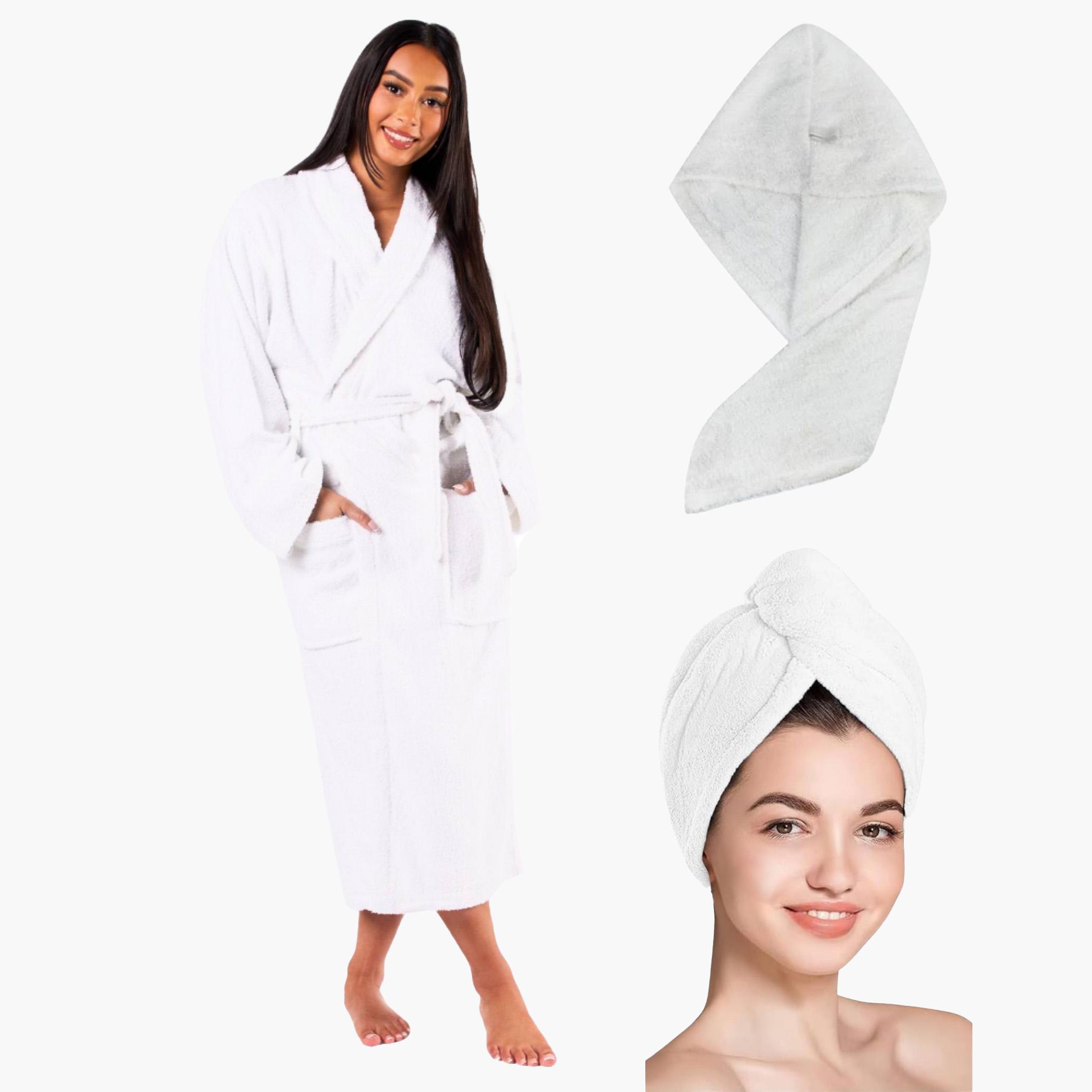 Terry Cotton Bathrobe Hair Wrap Set-household-bathandlaundry-bathlinen-towels-image-1