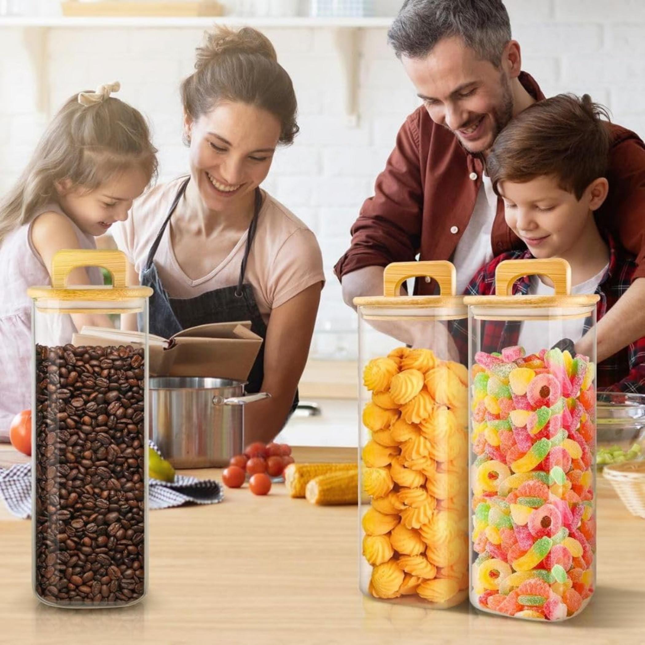 Square Glass Storage Jars with Bamboo Lids-household-kitchen-foodstorage-containers-image-1