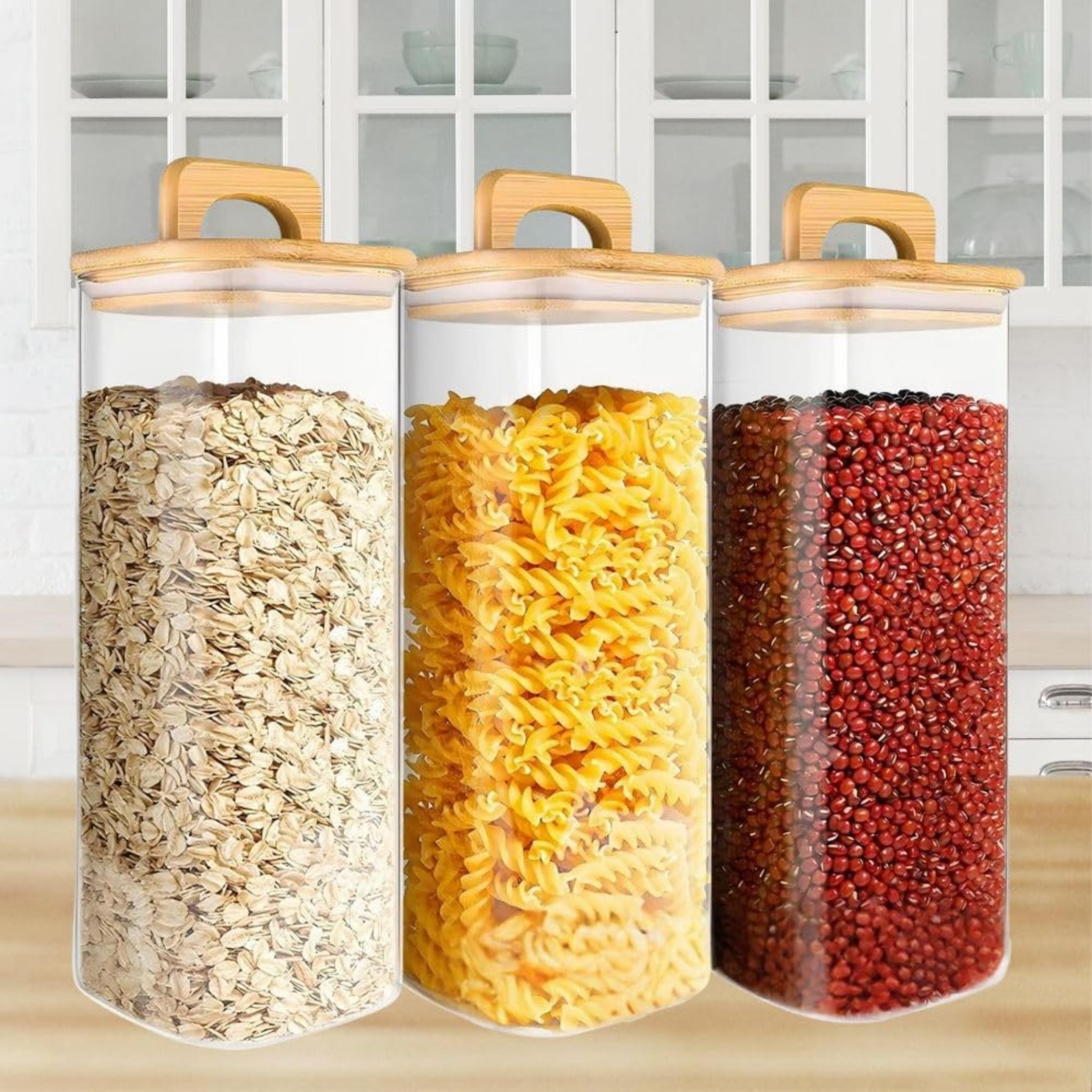 Square Glass Storage Jars with Wooden Lids-household-kitchen-foodstorage-containers-image-1