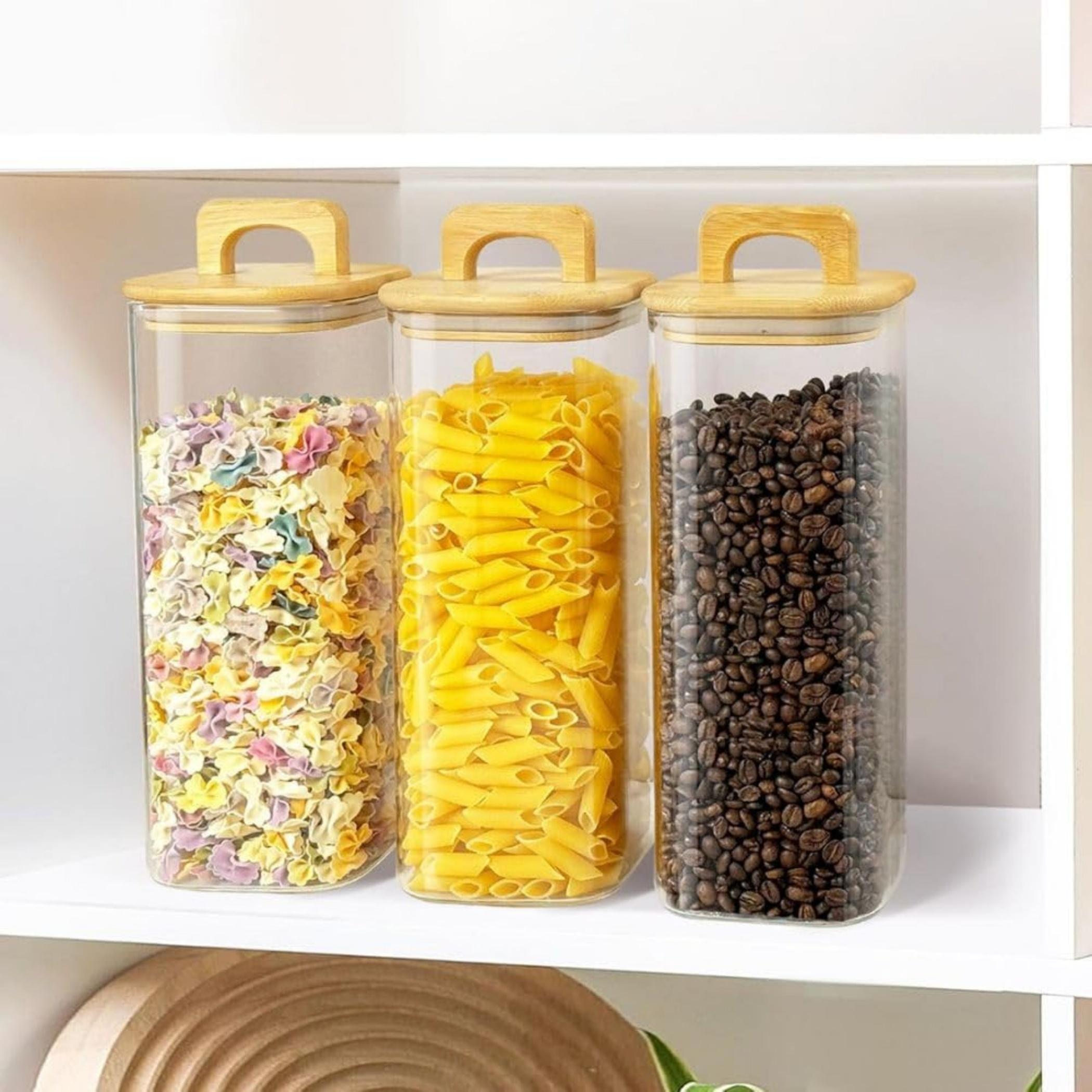 Square Glass Storage Jars with Wooden Lids-household-kitchen-foodstorage-containers-image-2