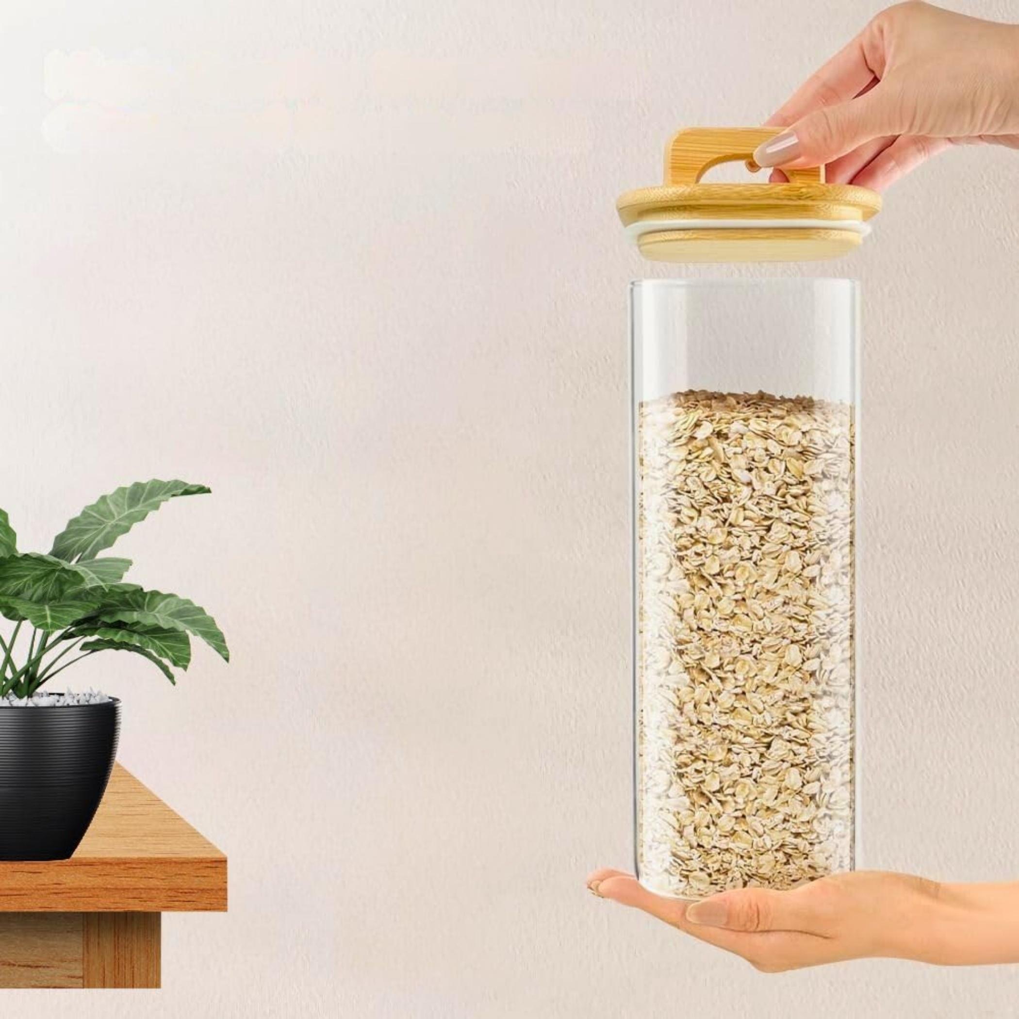 Square Glass Storage Jars with Wooden Lids-household-kitchen-foodstorage-containers-image-3