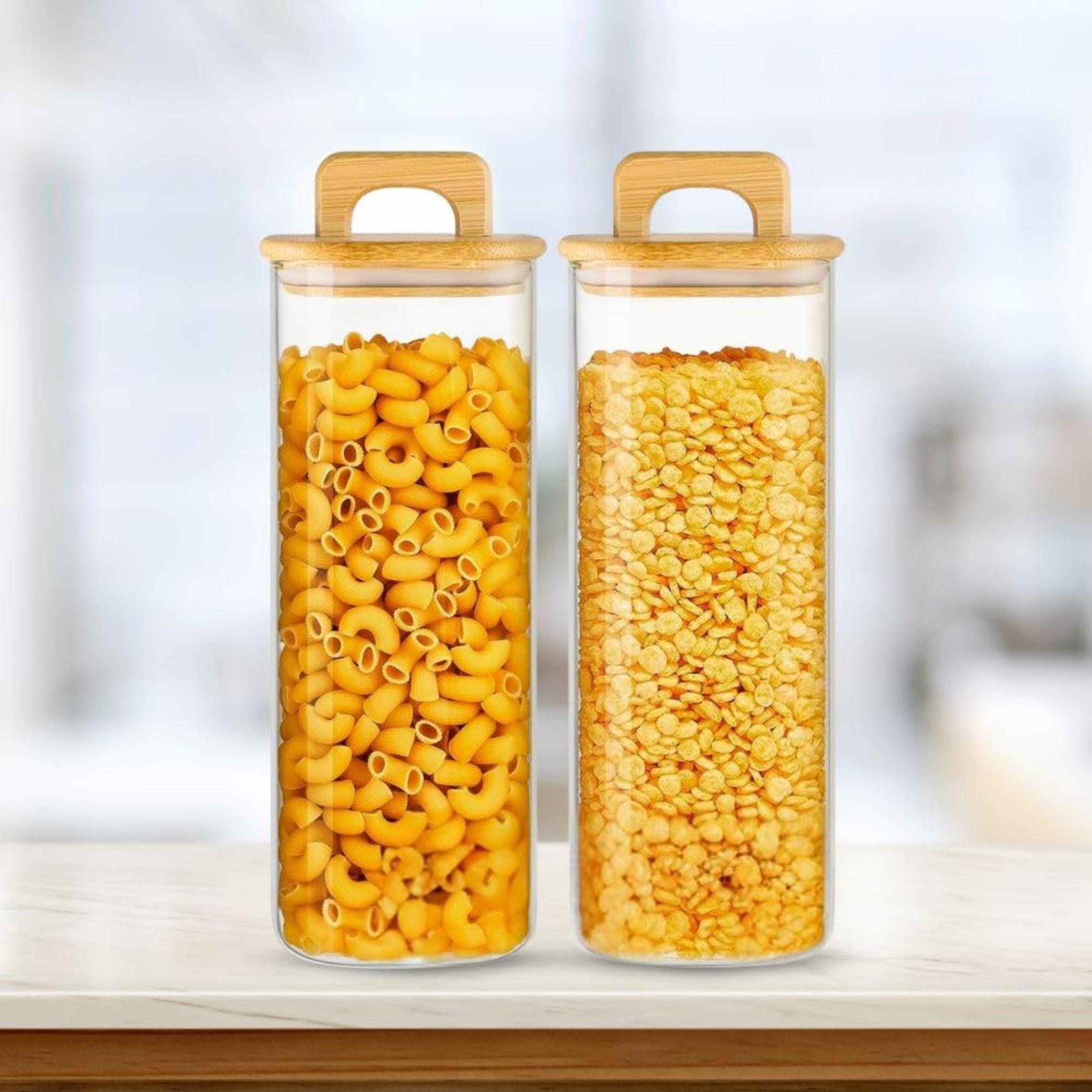 Square Glass Storage Jars with Wooden Lids-household-kitchen-foodstorage-containers-image-4