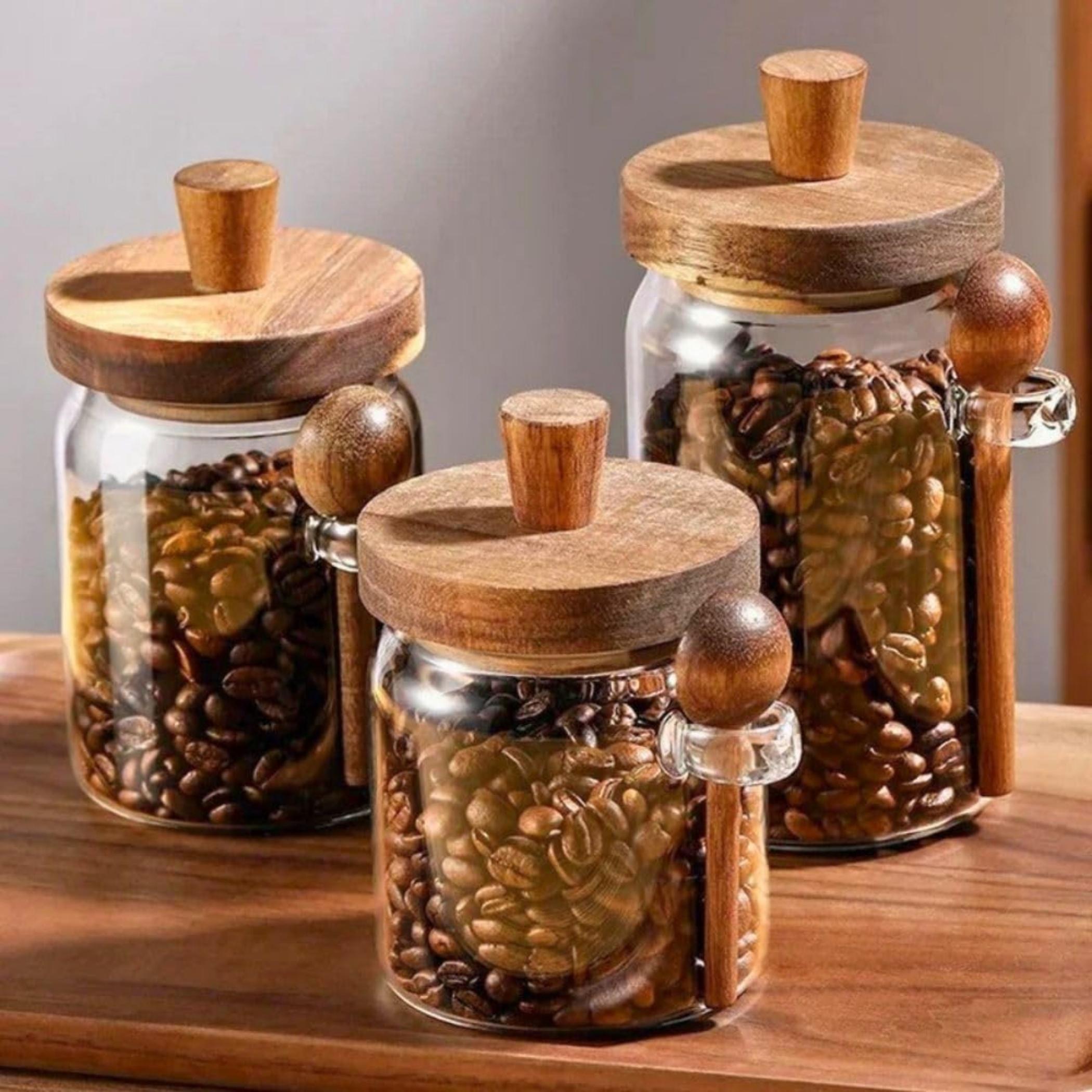 Glass Storage Jar with Wooden Lid-household-kitchen-foodstorage-canistersandjars-image-1
