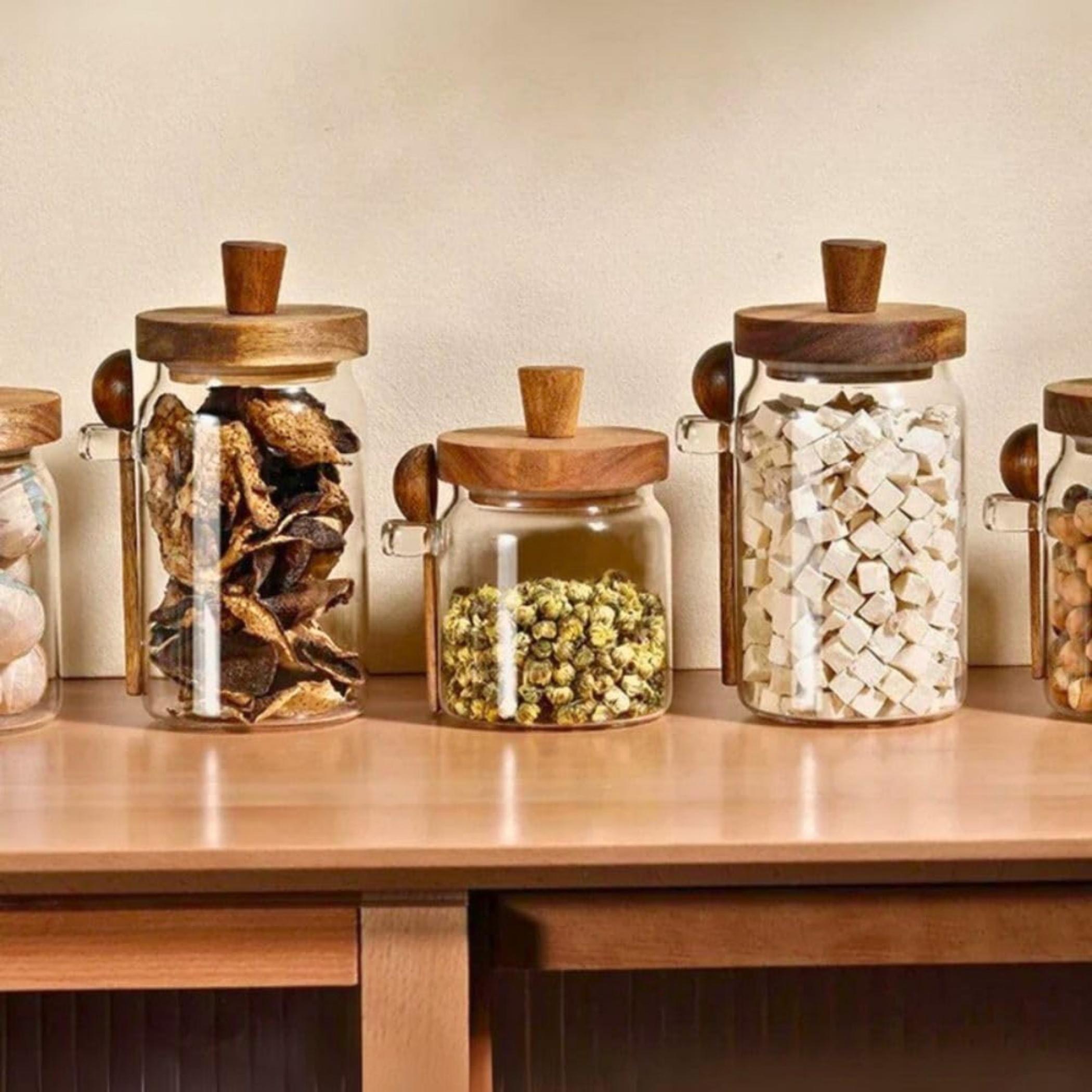 Glass Storage Jar with Wooden Lid-household-kitchen-foodstorage-canistersandjars-image-2