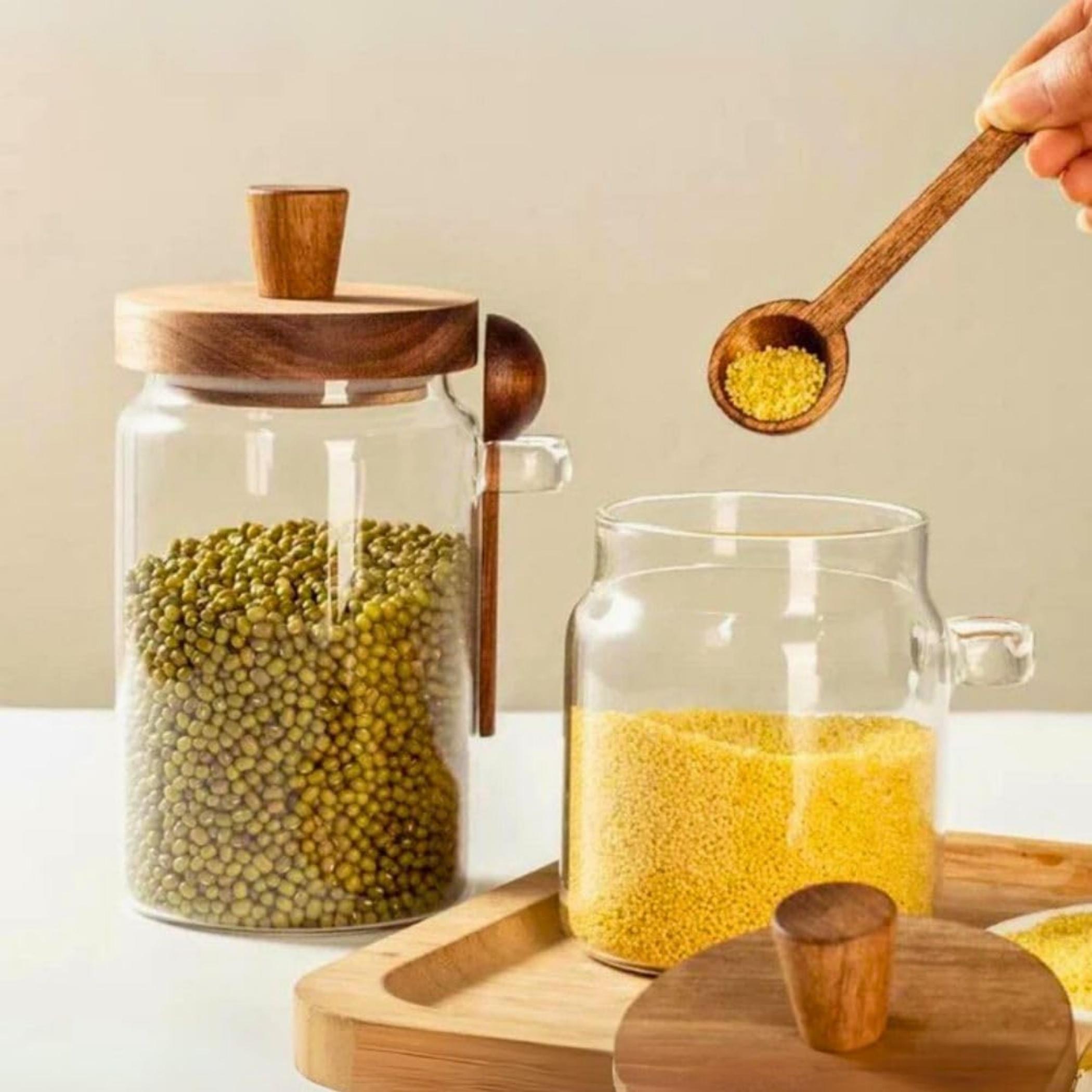 Glass Storage Jar with Wooden Lid-household-kitchen-foodstorage-canistersandjars-image-4