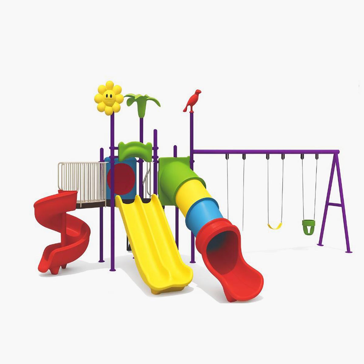 MYTS Adventure Playground with 3 Swings and 3 Slides - 630x525x325 cm