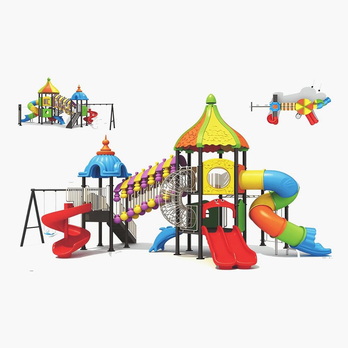 MYTS Monster Mega Play Zone with 2 Swings and 3 Slides - 1225x588x600 cm