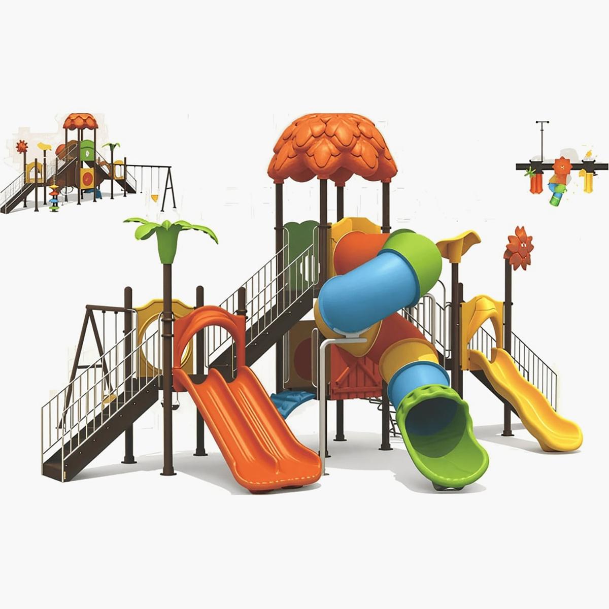 MYTS Frisky Little Adventure Playground with 3 Swings and 3 Slides