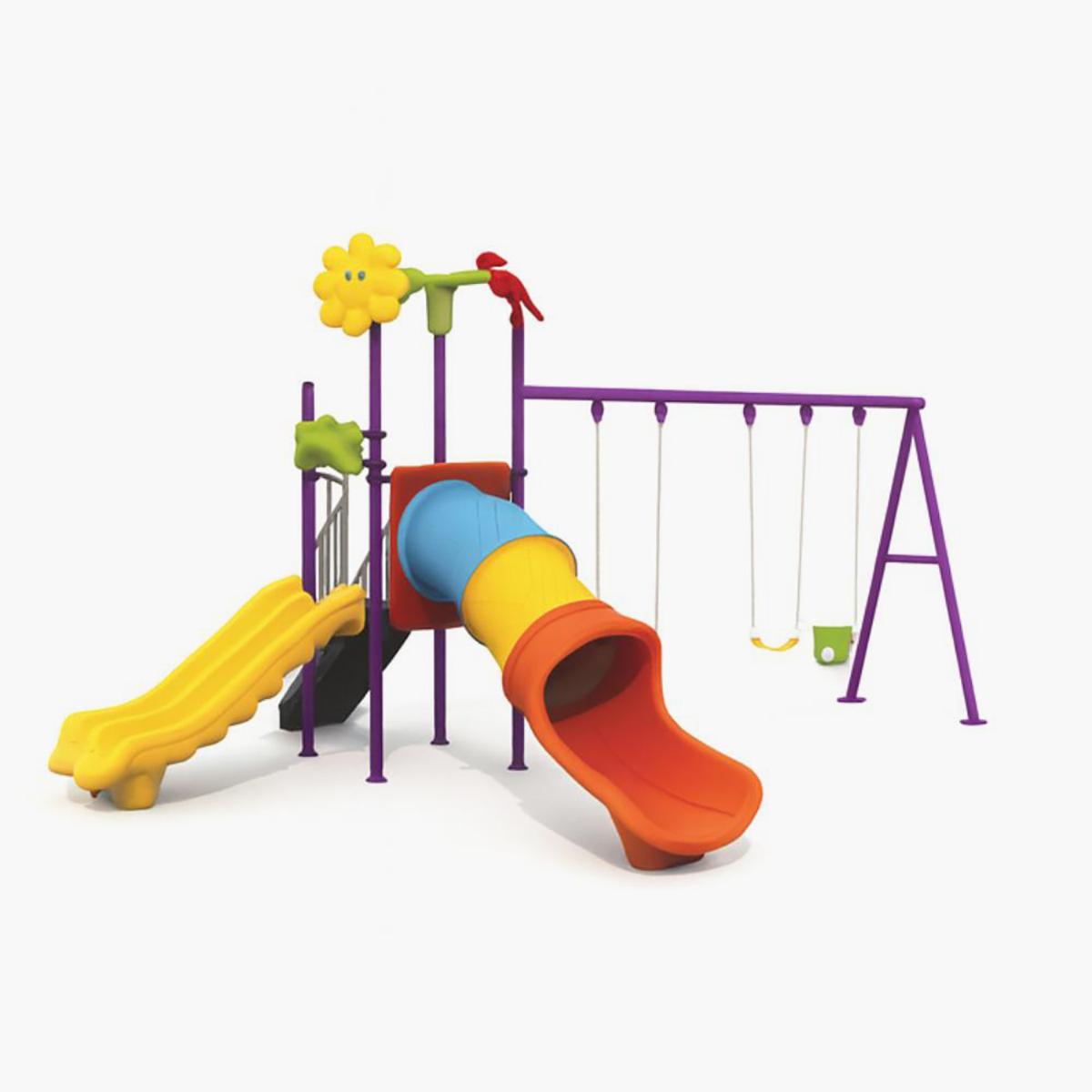 MYTS Bright & Safe Playhouse with 3 Swings and 2 Slides