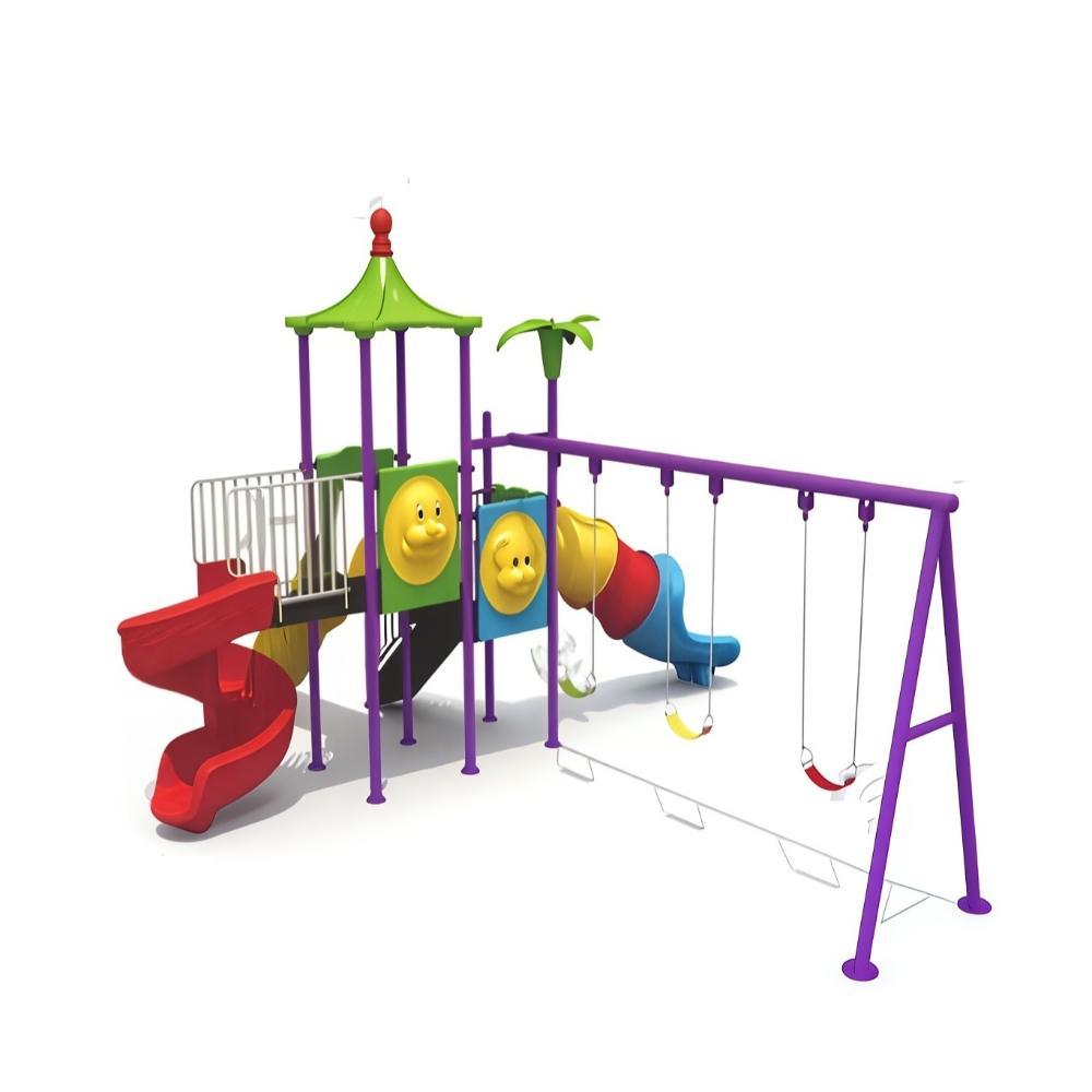 MYTS Bright and Safe Playhouse with 3 Swings and 3 Slides